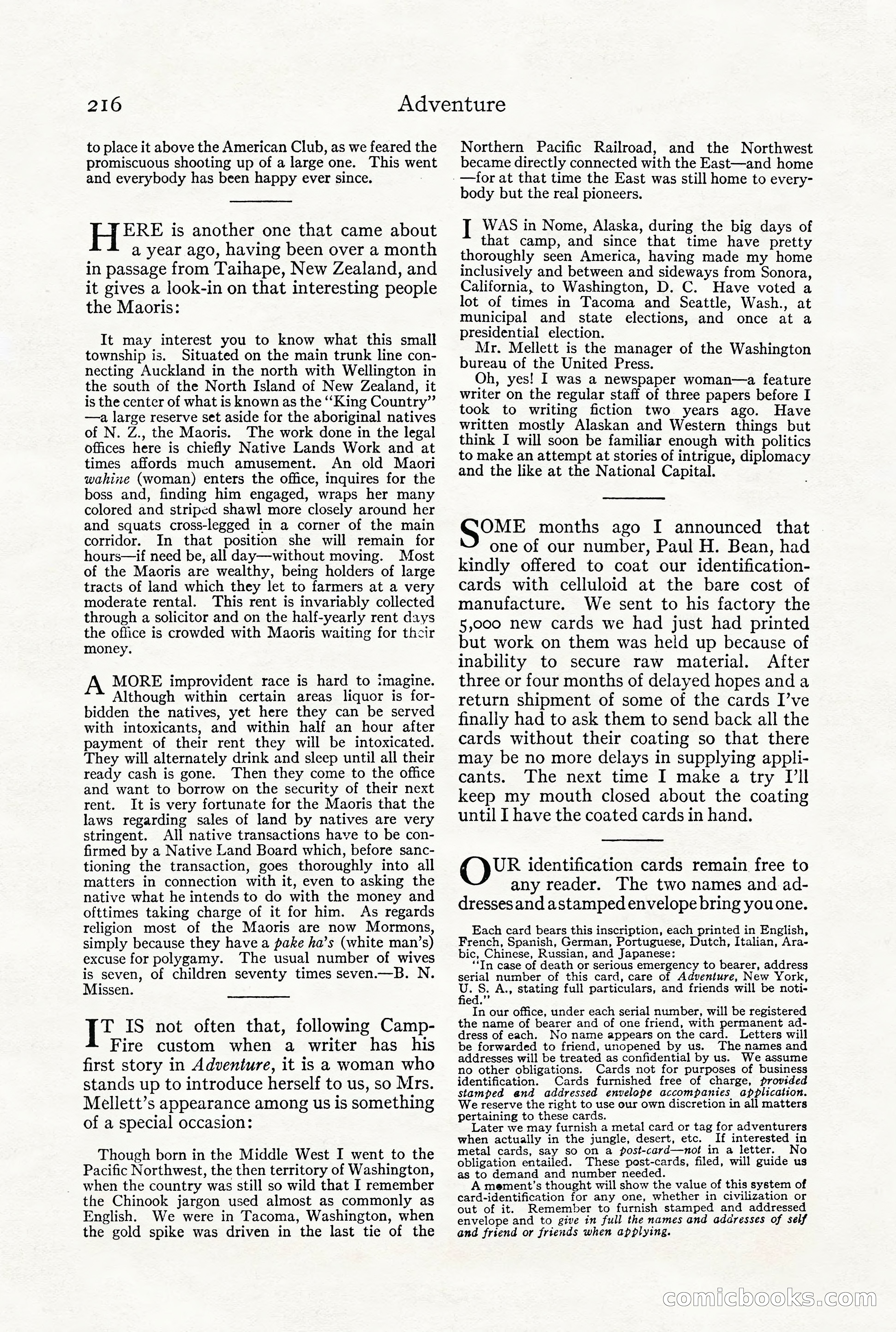 Adventure Magazine, December 1916 — page 218 of 228