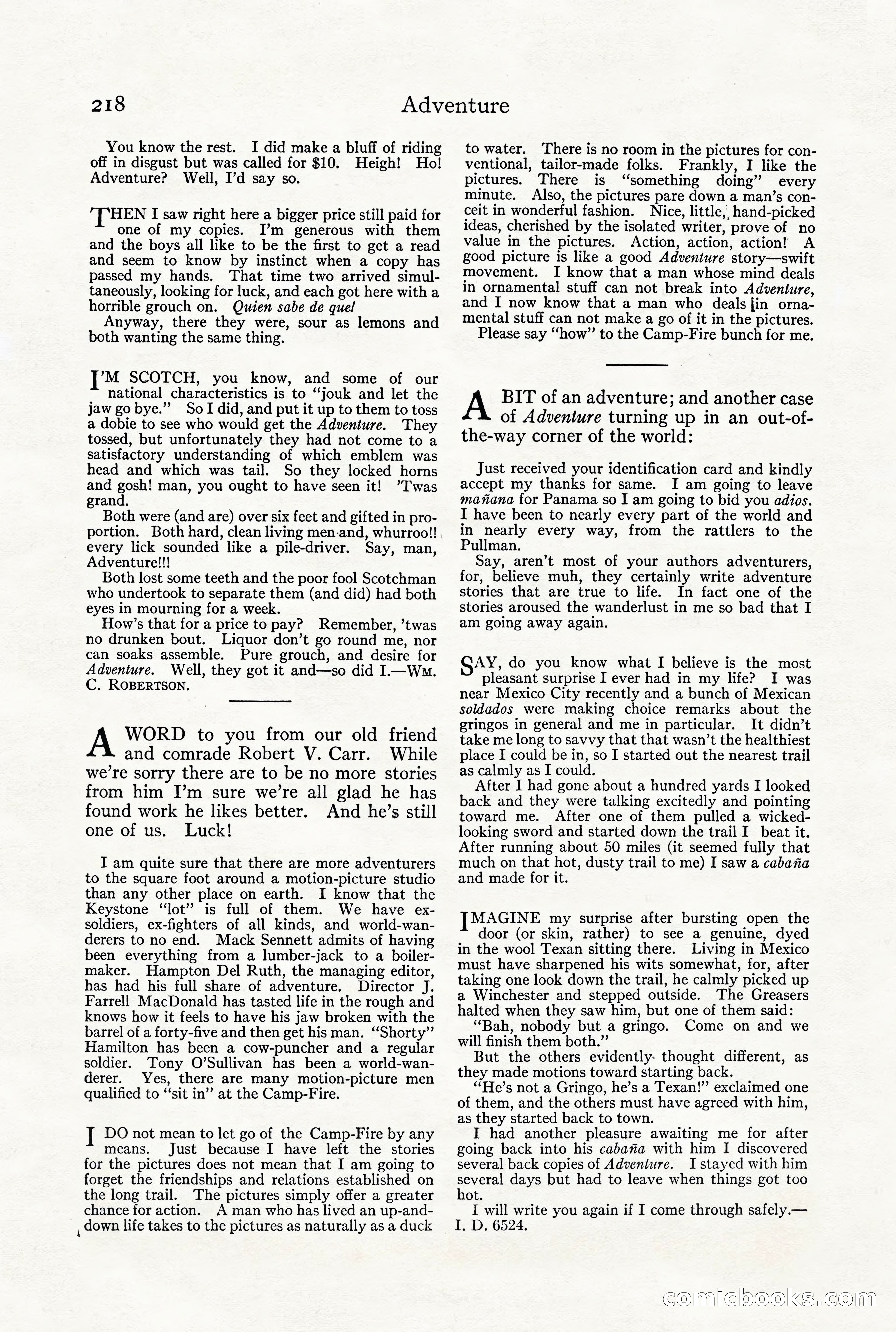 Adventure Magazine, December 1916 — page 220 of 228