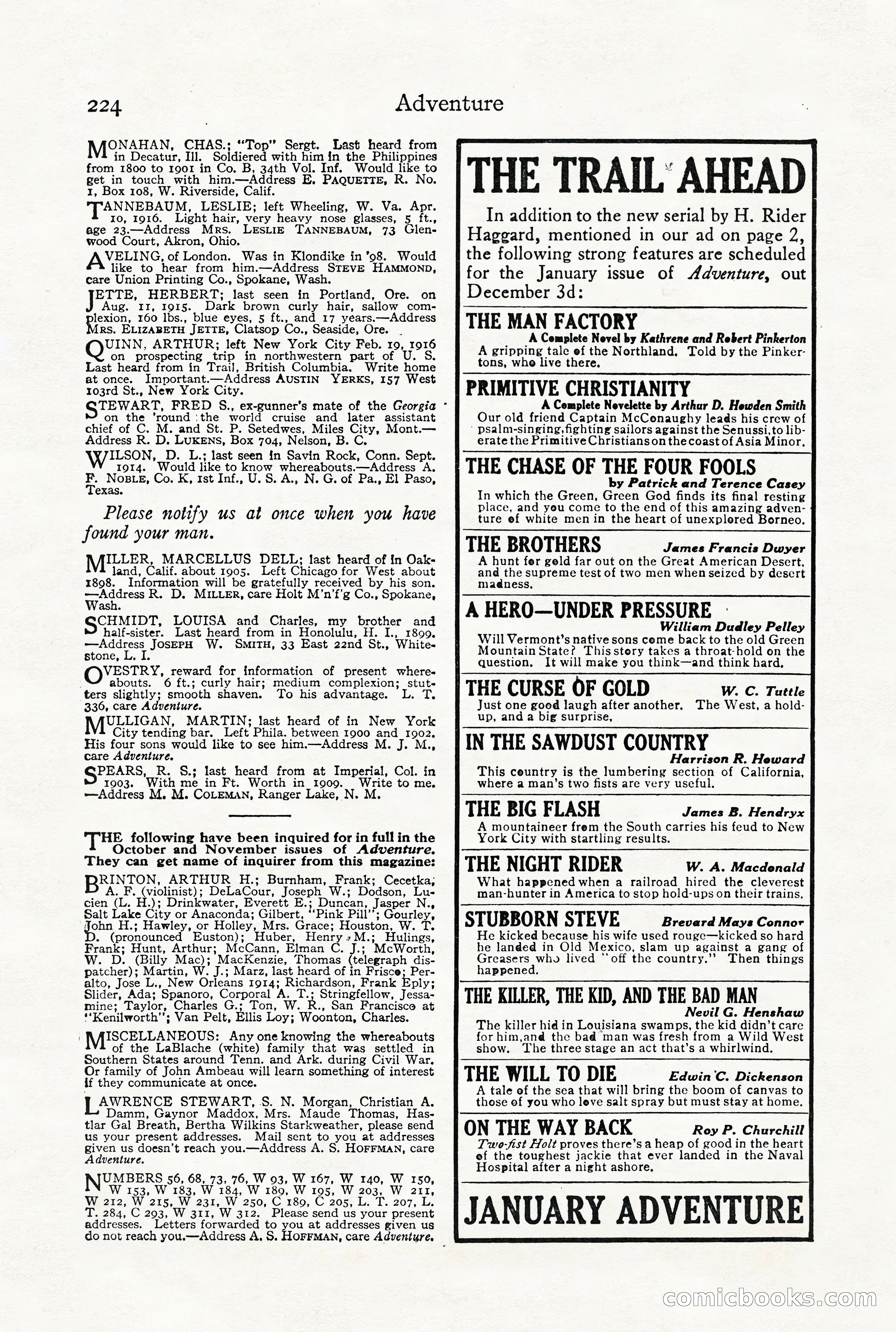 Adventure Magazine, December 1916 — page 226 of 228