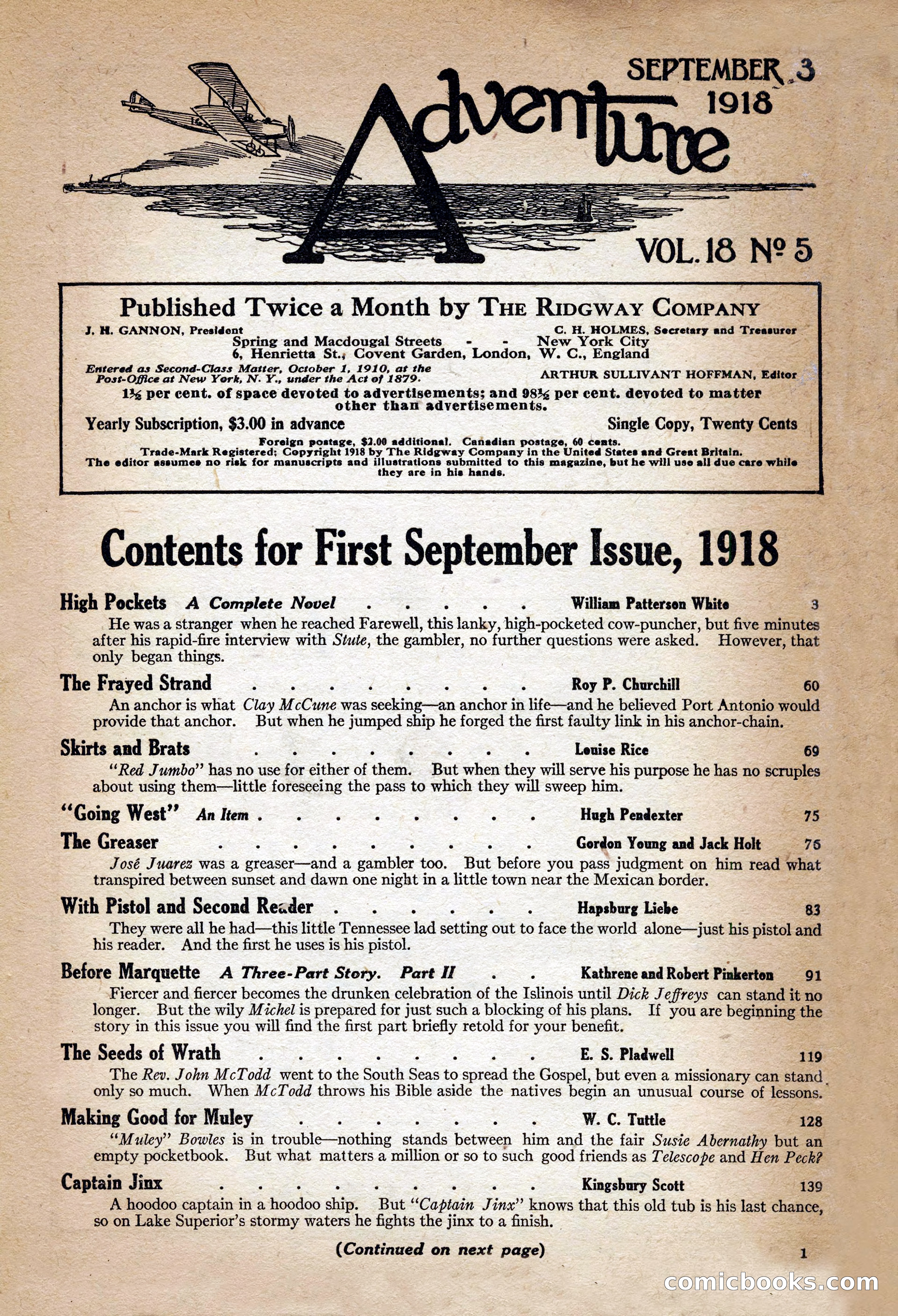 Adventure Magazine Cover, September 3, 1918 — page 3 of 196