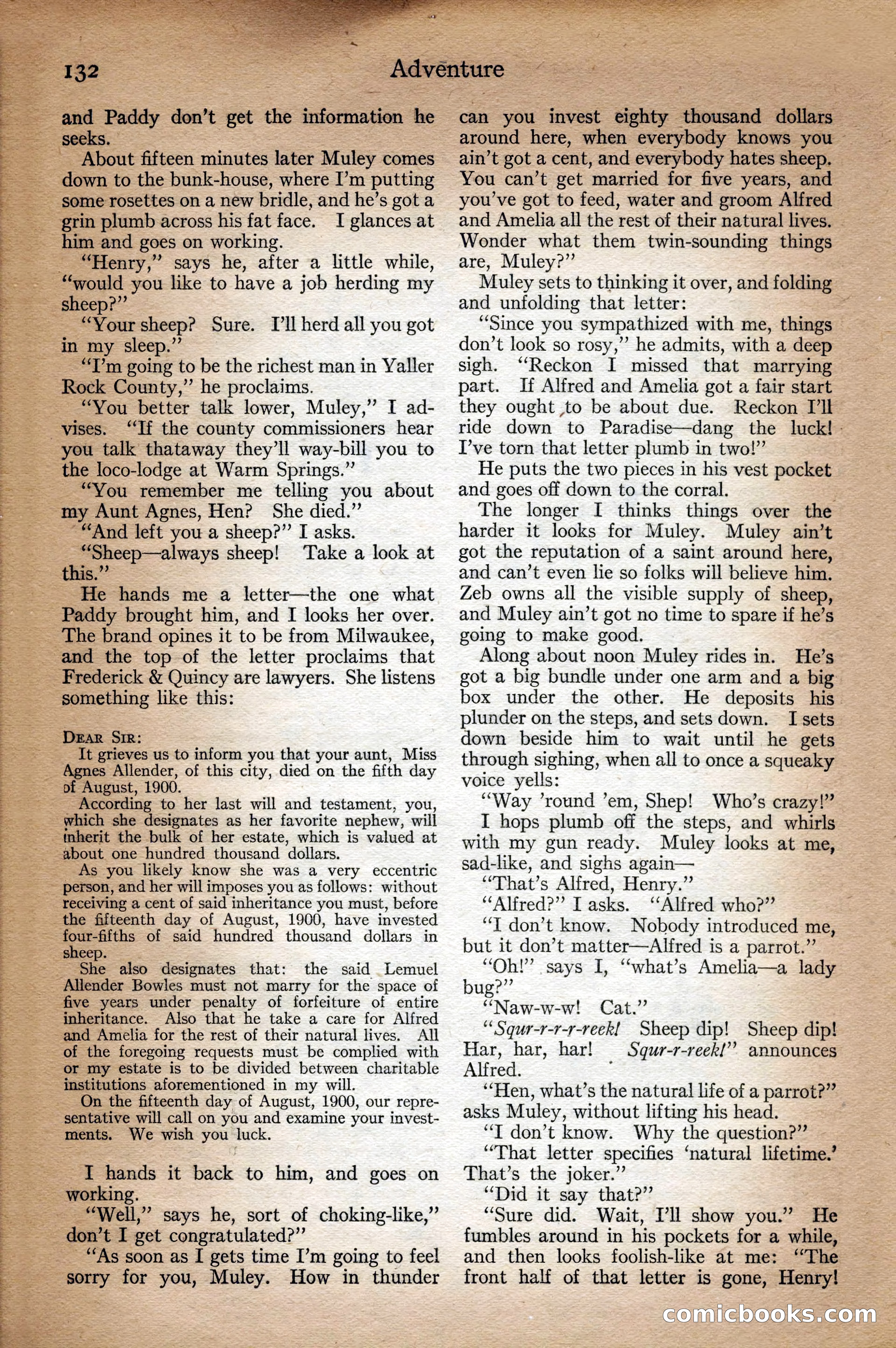 Adventure Magazine Cover, September 3, 1918 — page 134 of 196
