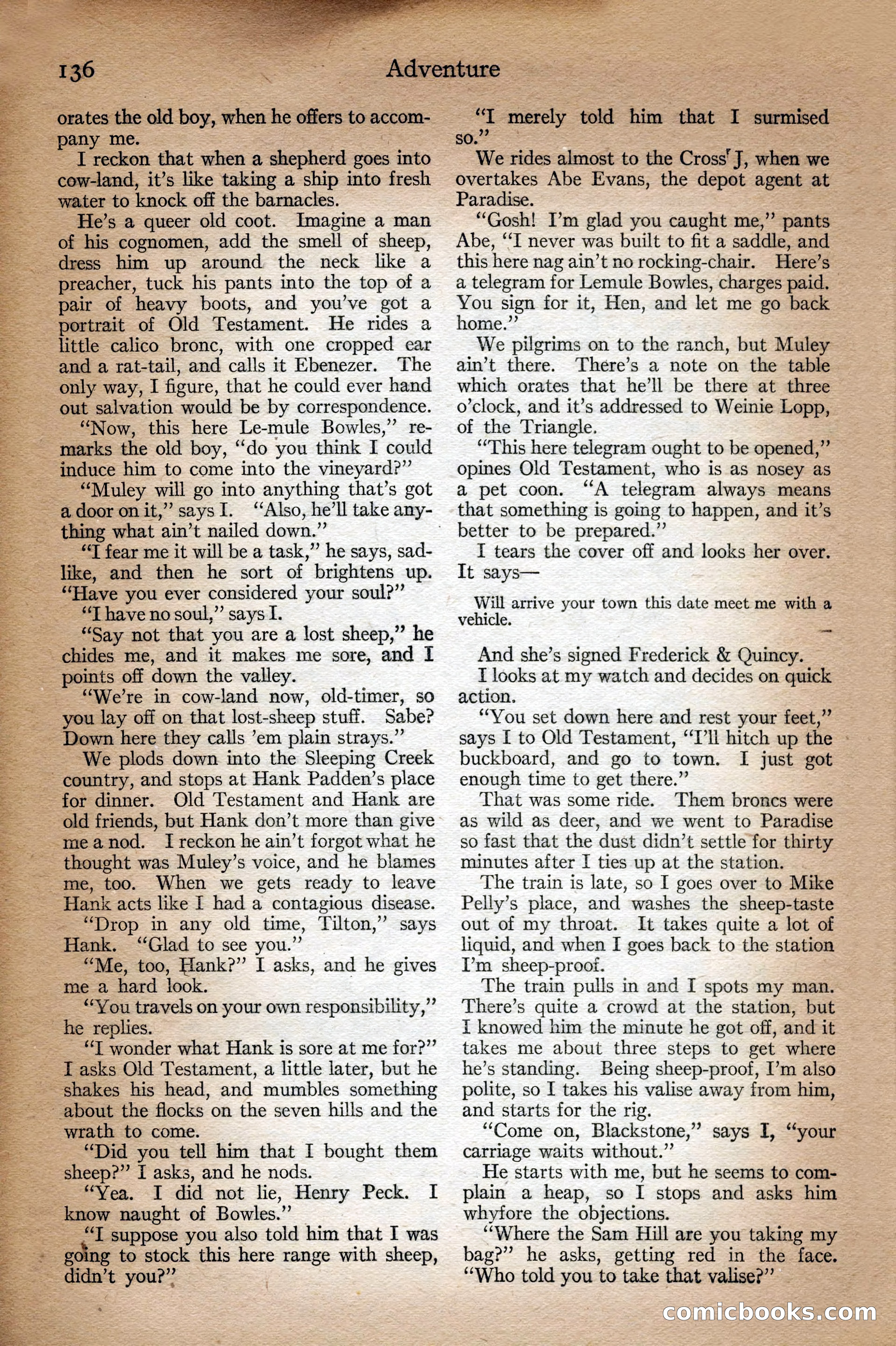 Adventure Magazine Cover, September 3, 1918 — page 138 of 196