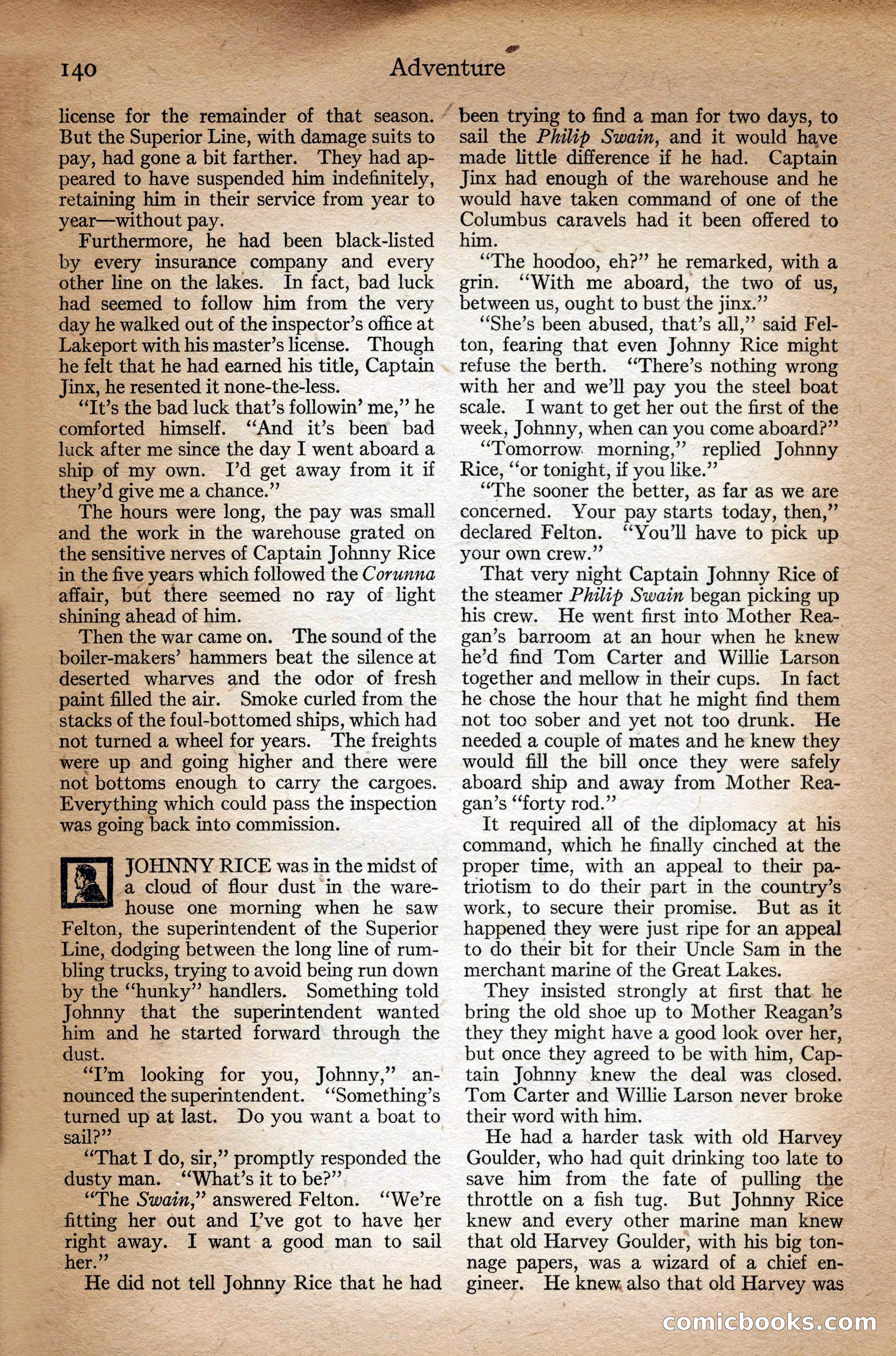 Adventure Magazine Cover, September 3, 1918 — page 142 of 196