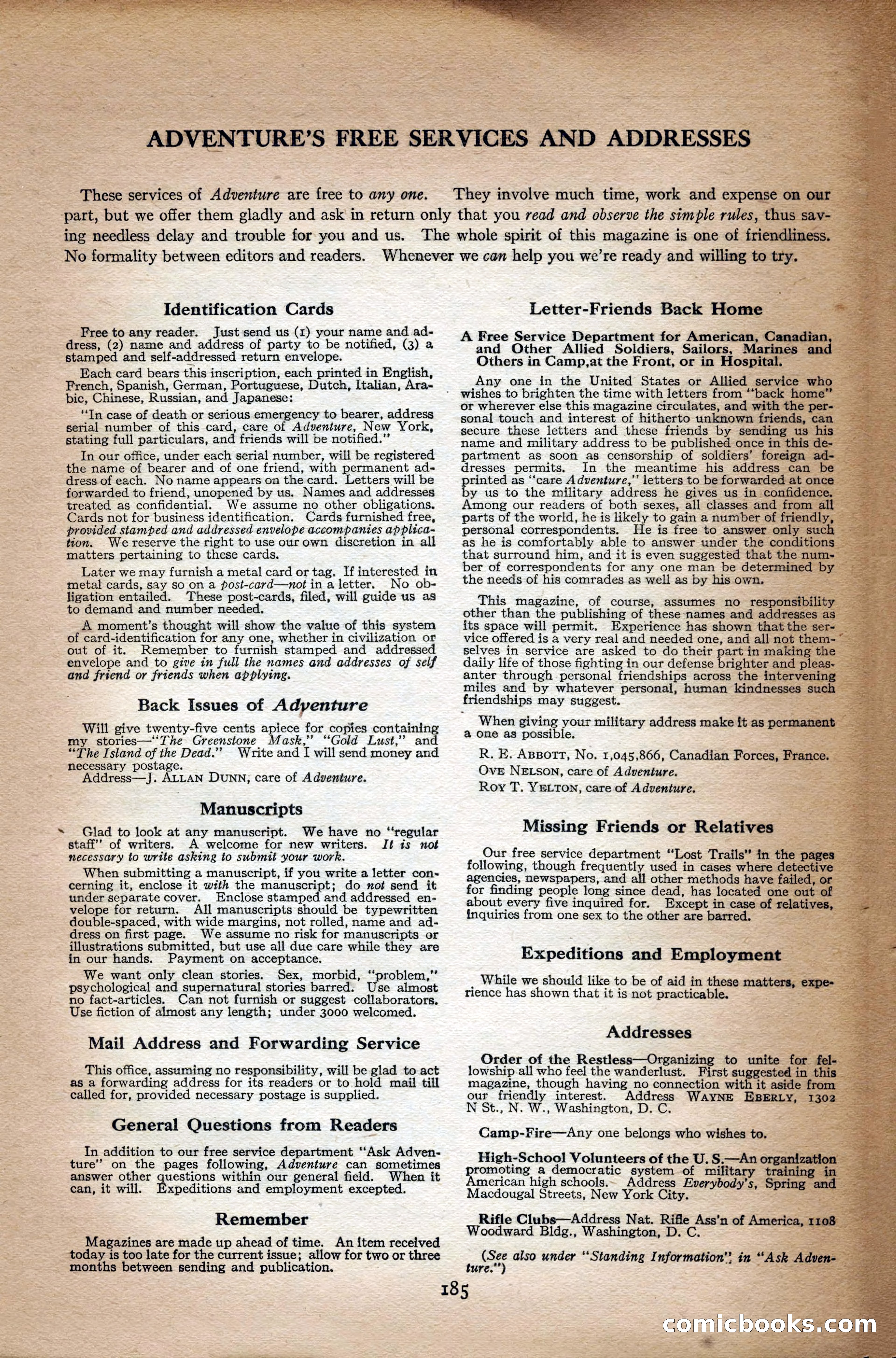 Adventure Magazine Cover, September 3, 1918 — page 187 of 196