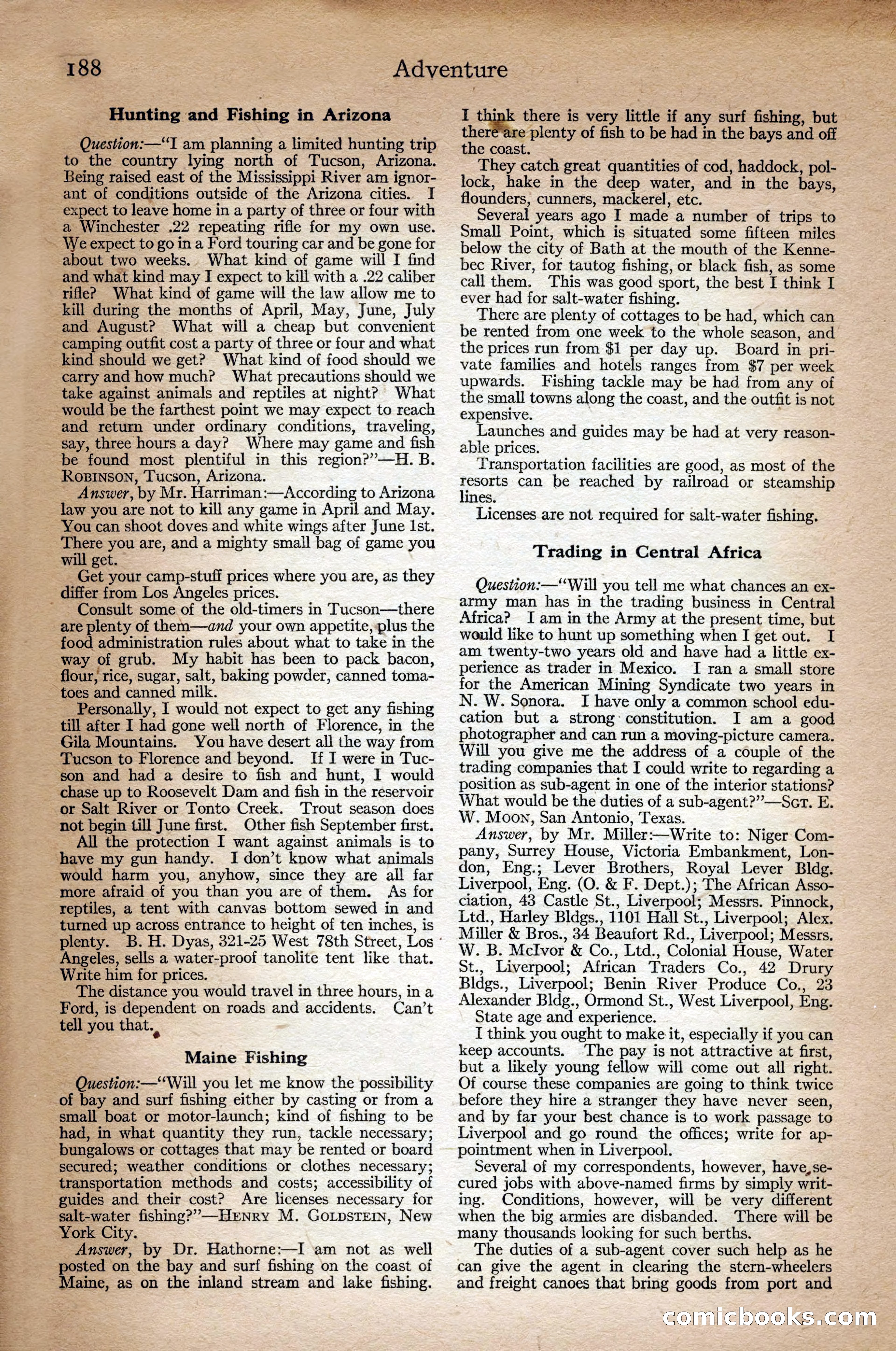 Adventure Magazine Cover, September 3, 1918 — page 190 of 196