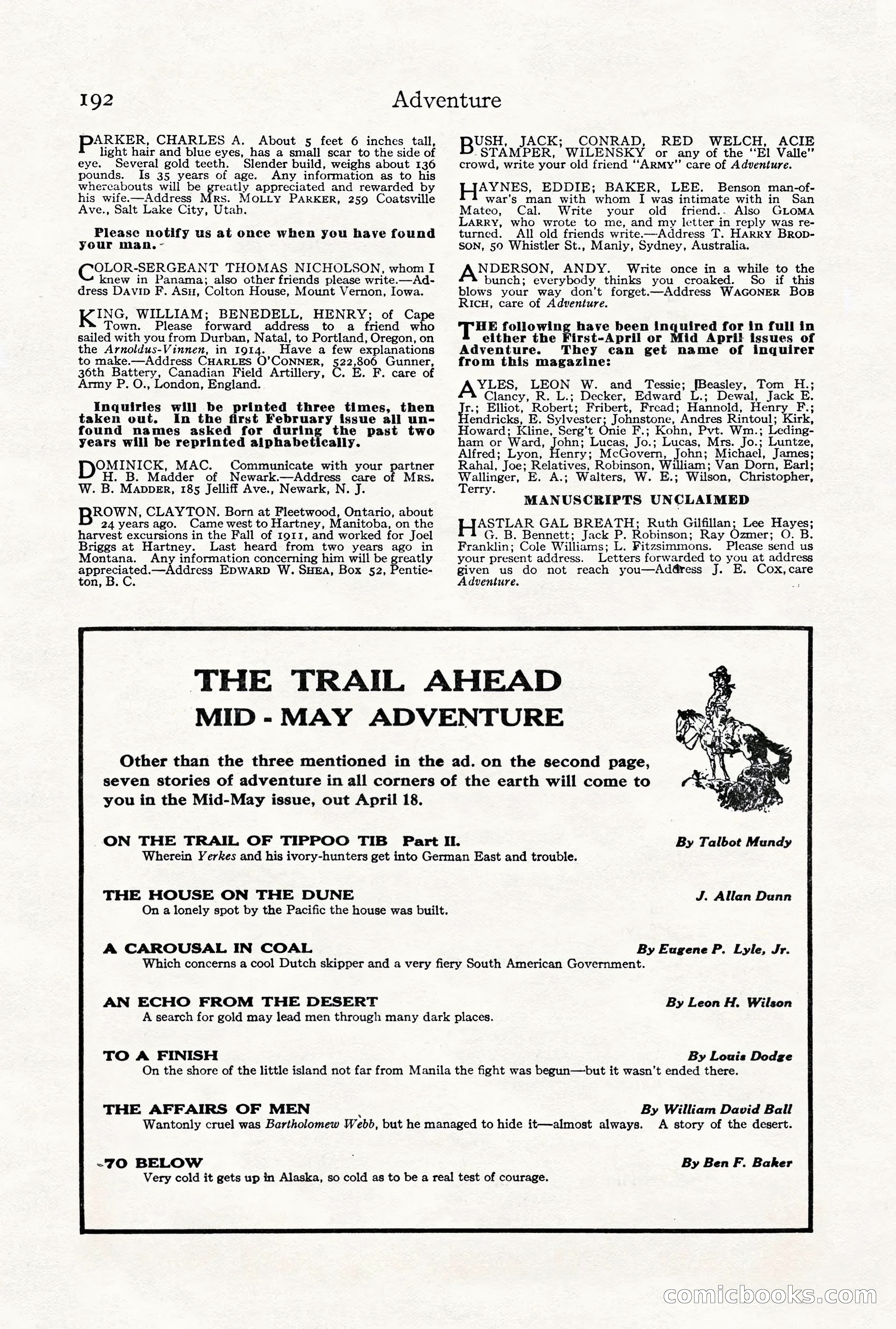 Adventure Magazine, Vol. 21, No. 3 — page 202 of 204