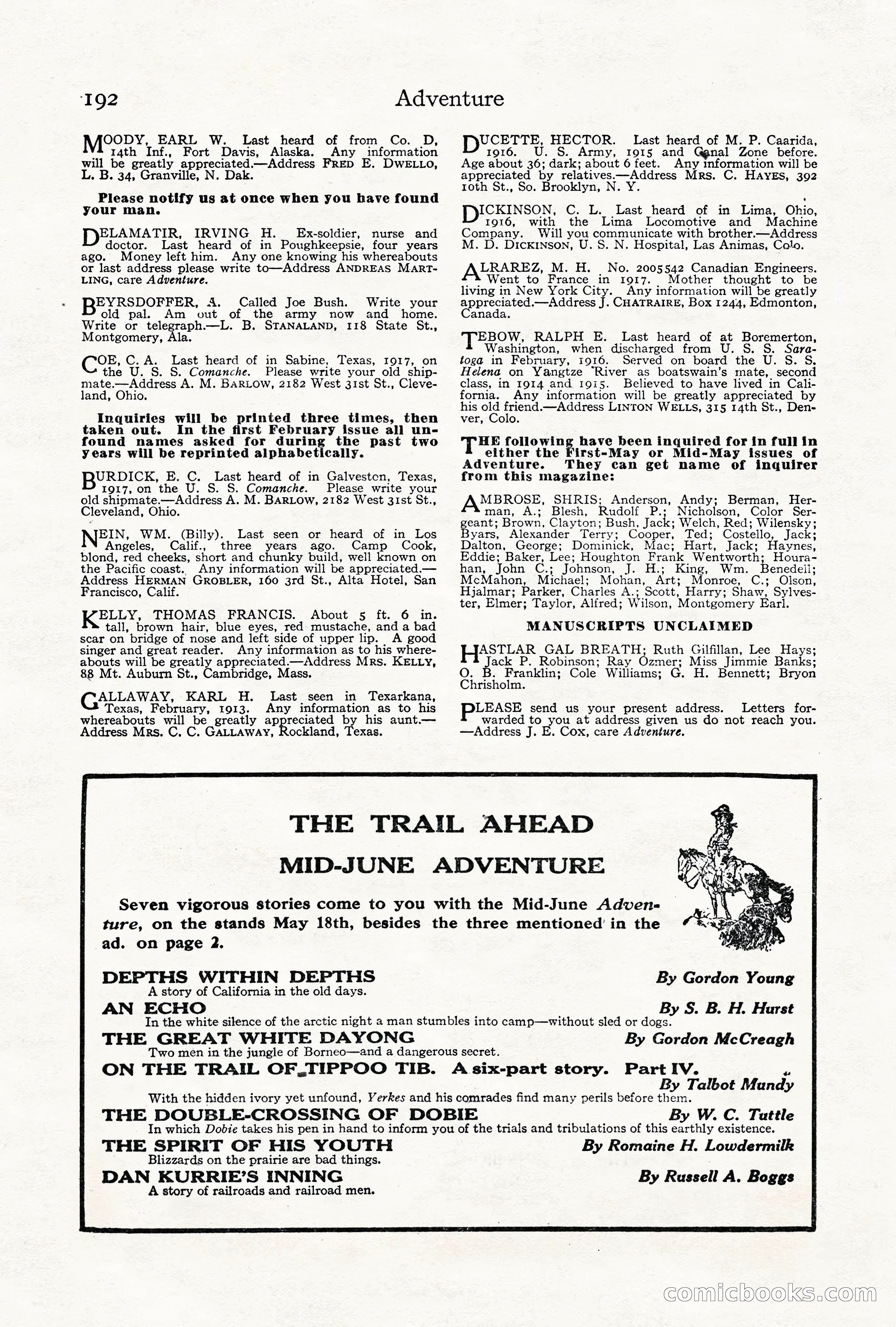 Adventure Magazine, June 3, 1919 — page 198 of 200