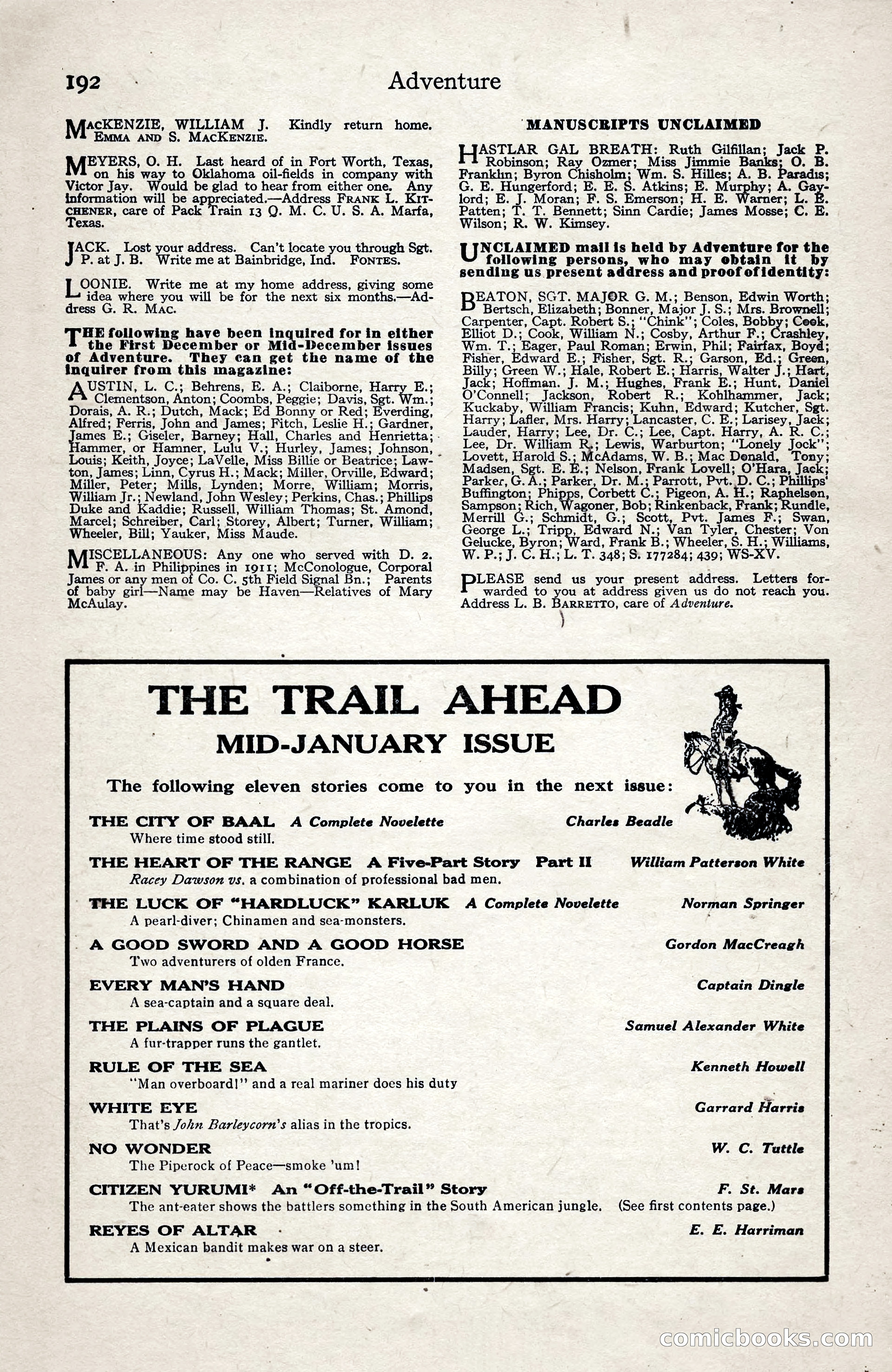 Adventure Magazine, January 3, 1921 — page 202 of 204
