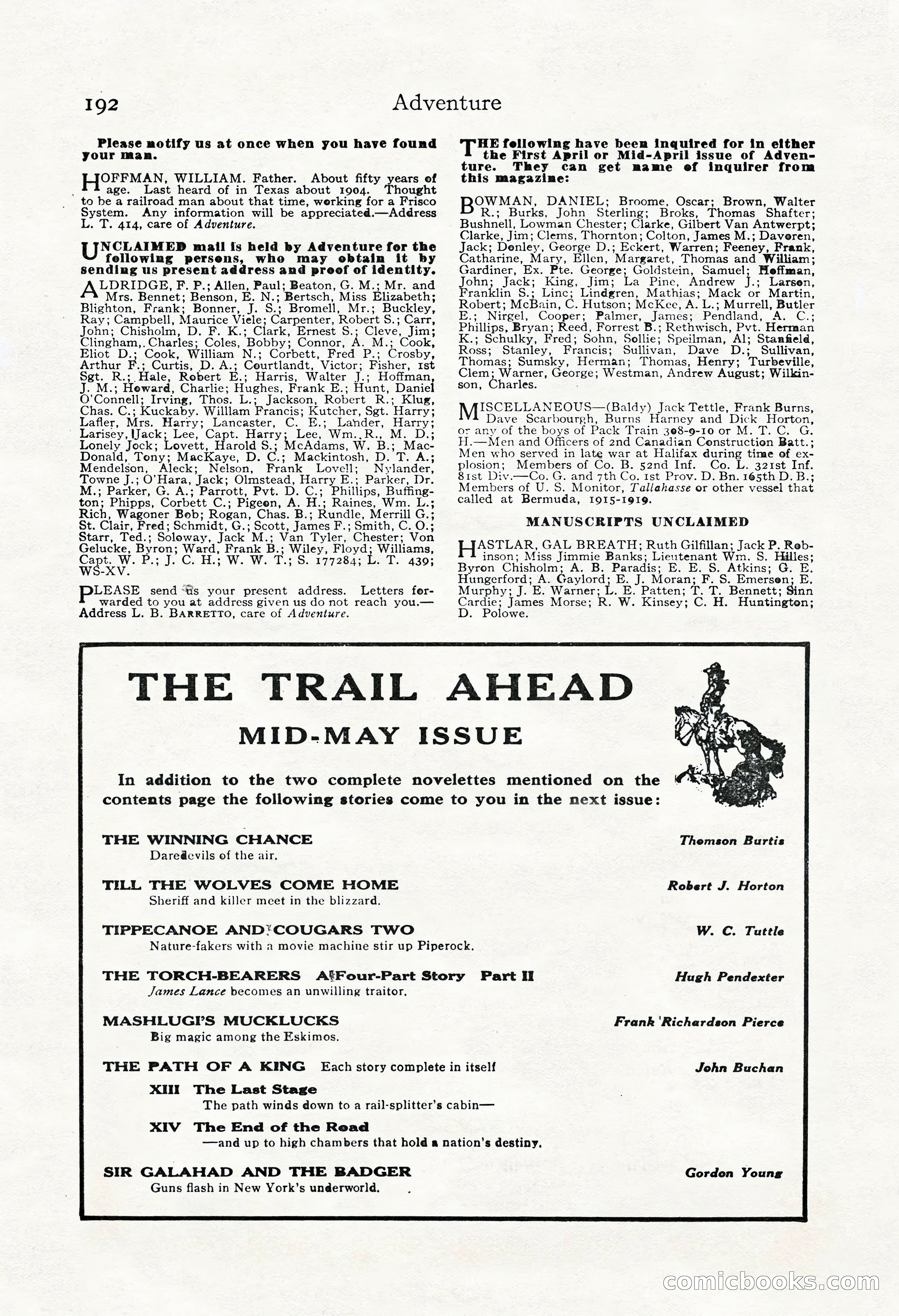 Adventure Magazine, May 3, 1921 — page 202 of 204