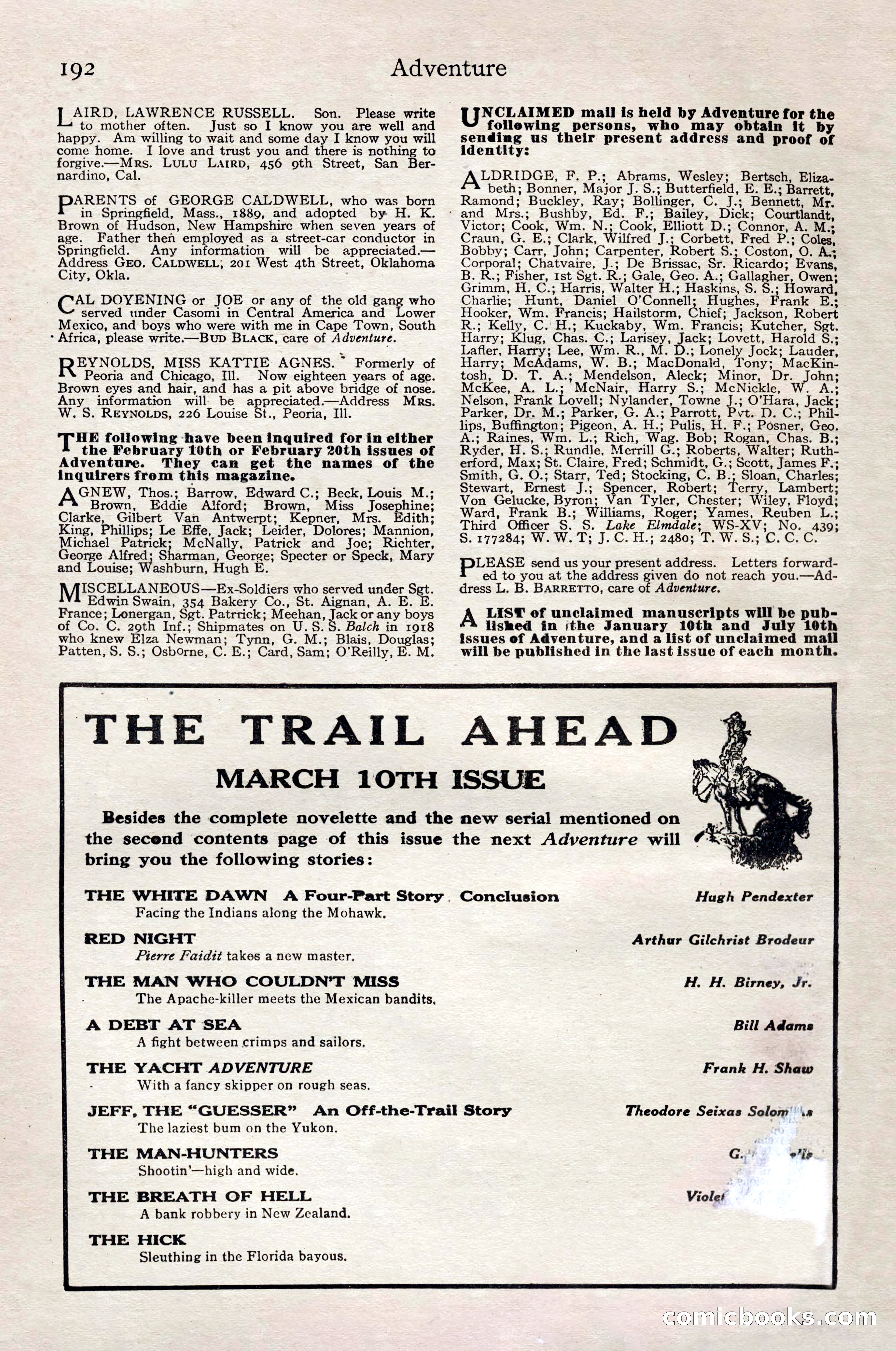 Adventure Magazine, February 28, 1922 — page 202 of 204