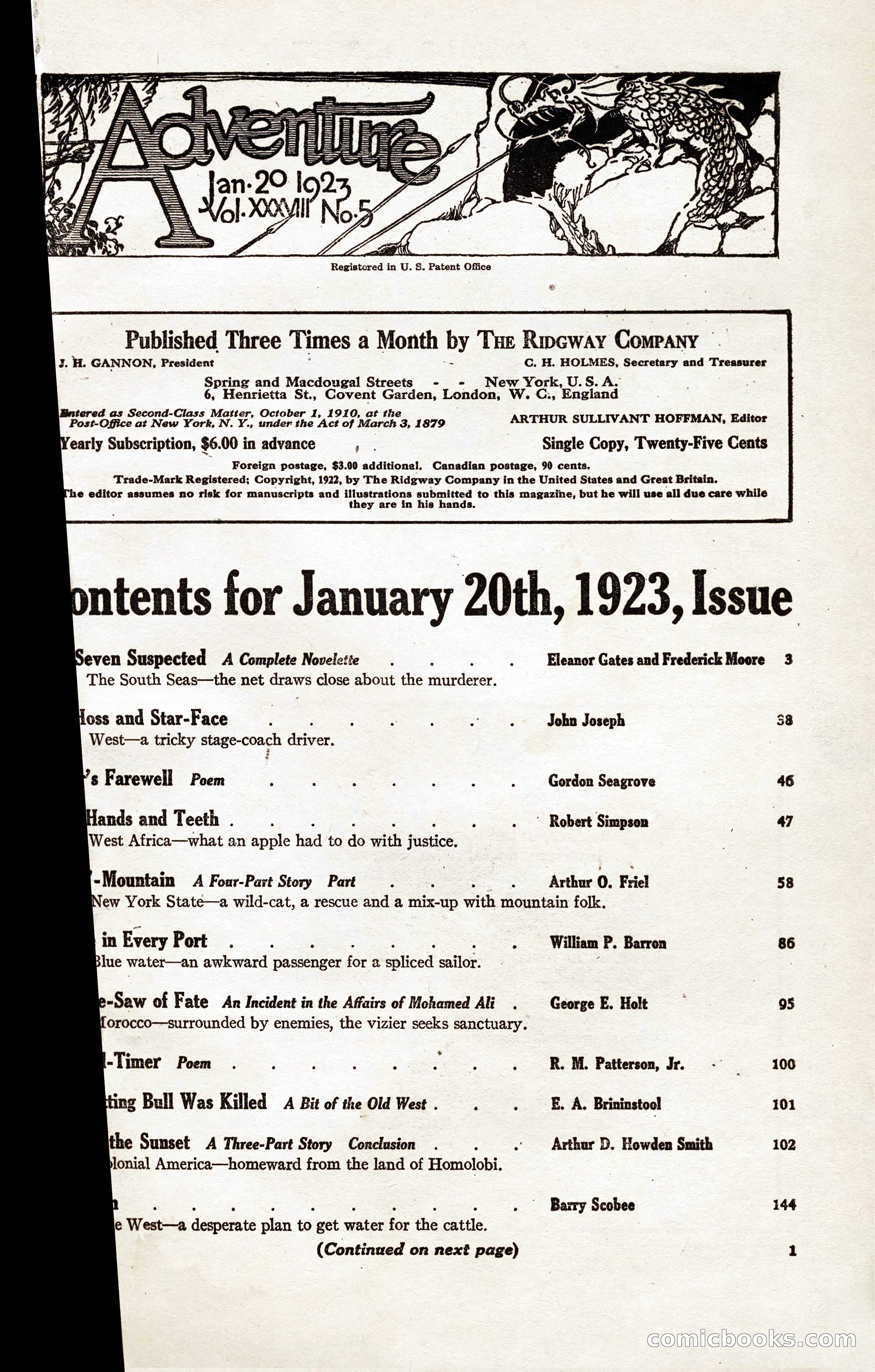 Adventure Magazine, January 20, 1923 — page 3 of 194