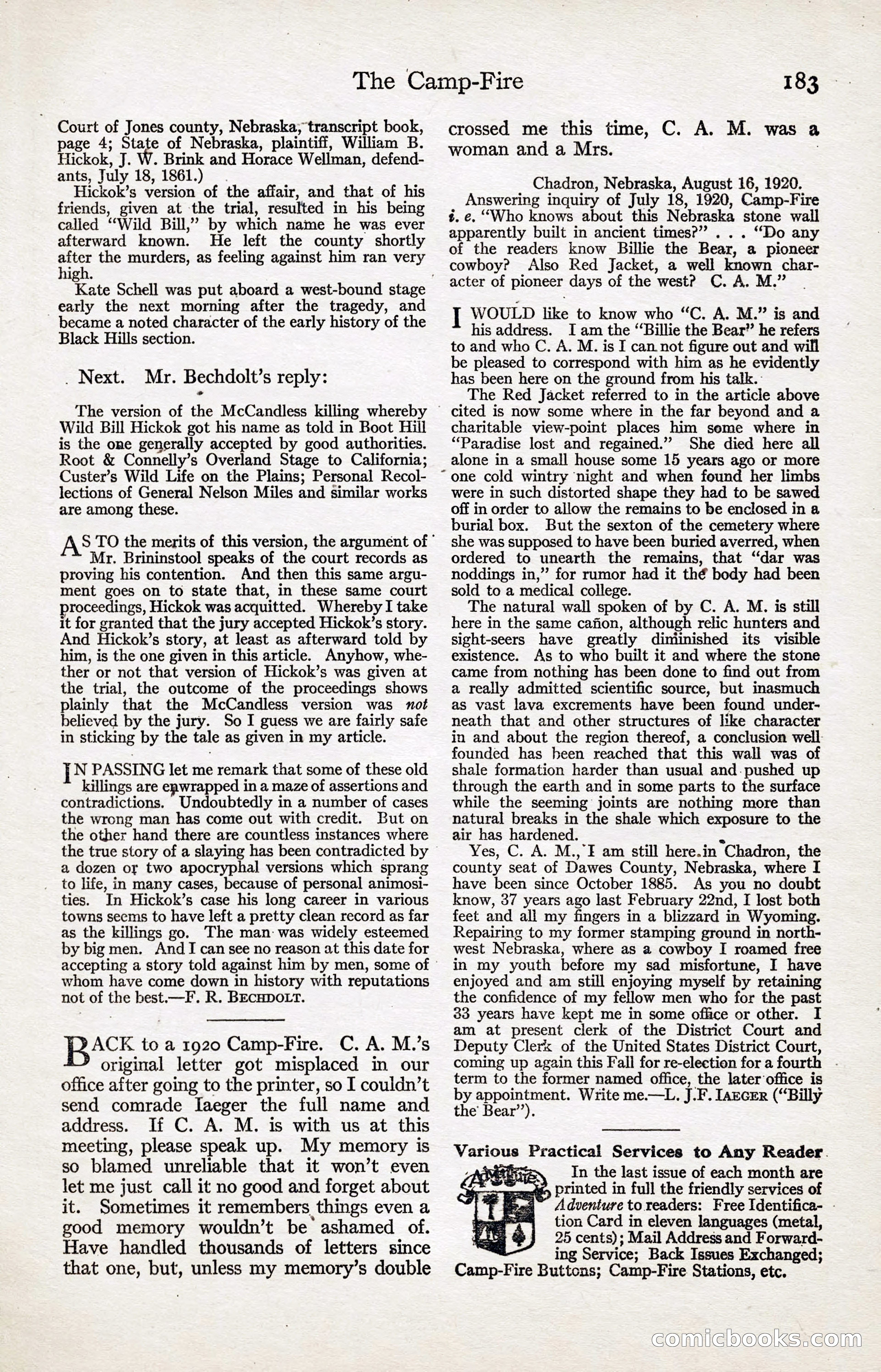 Adventure Magazine, January 20, 1923 — page 185 of 194