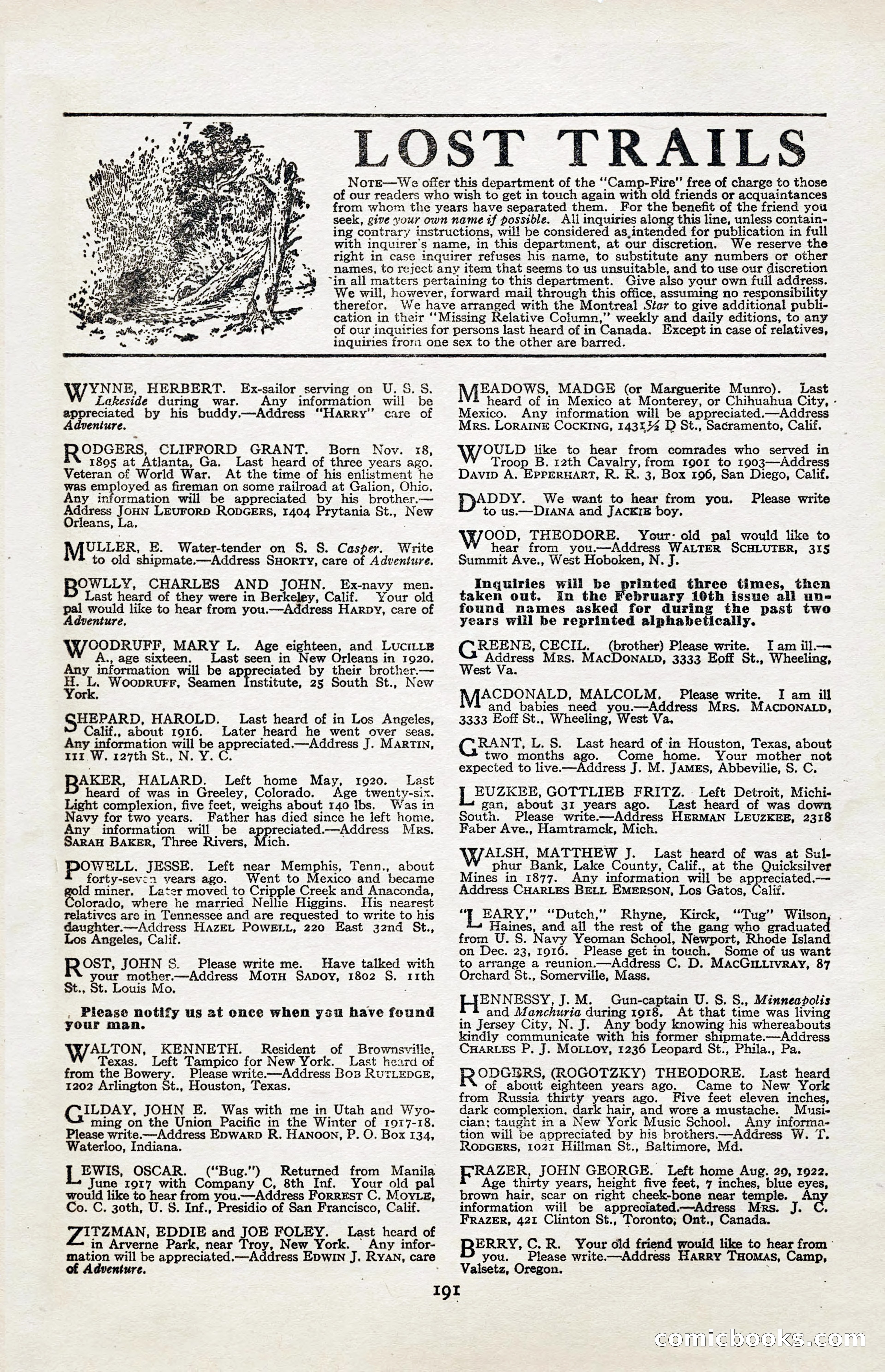 Adventure Magazine, January 20, 1923 — page 193 of 194