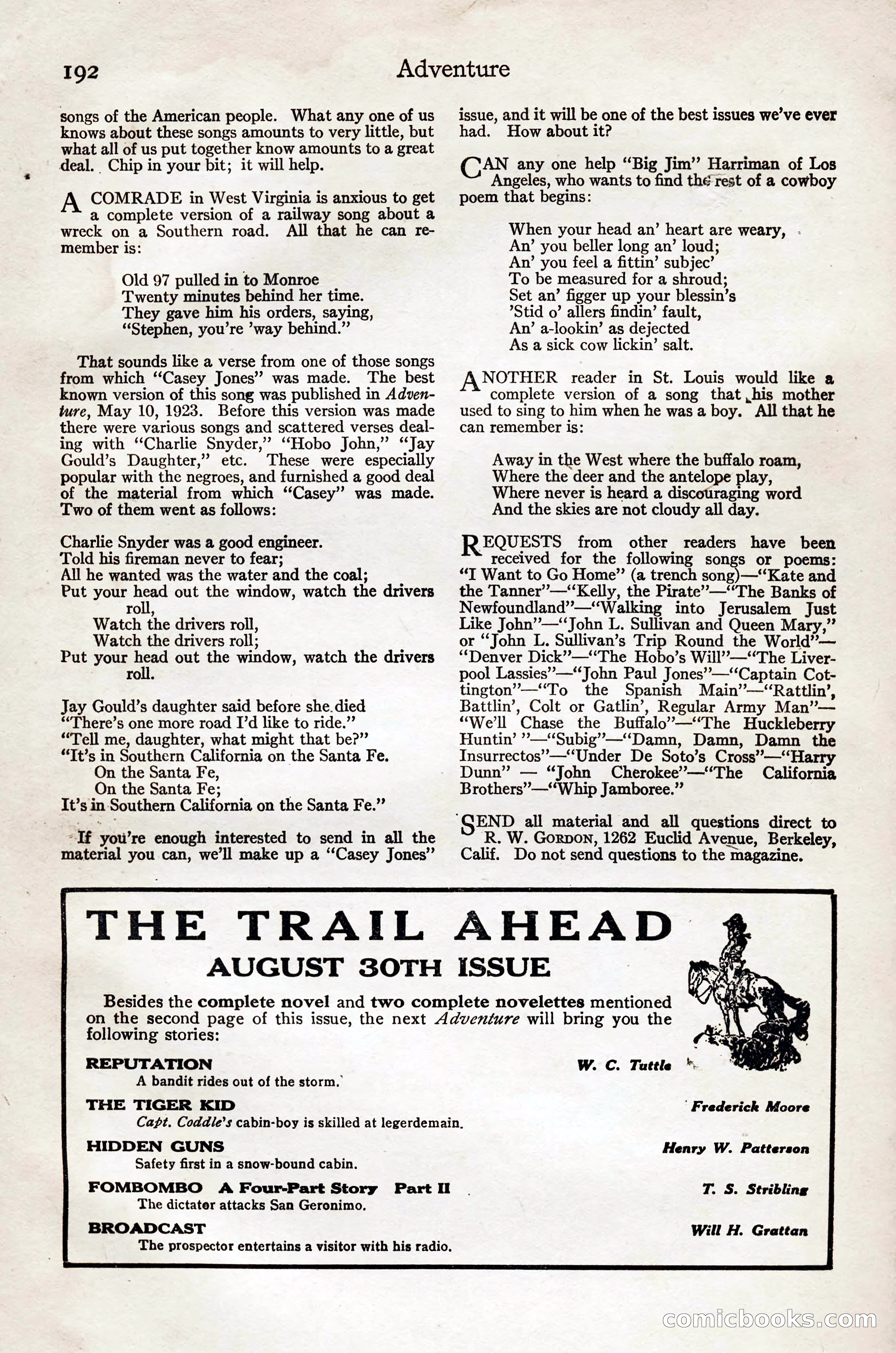 Adventure Magazine, August 20, 1923 — page 198 of 200