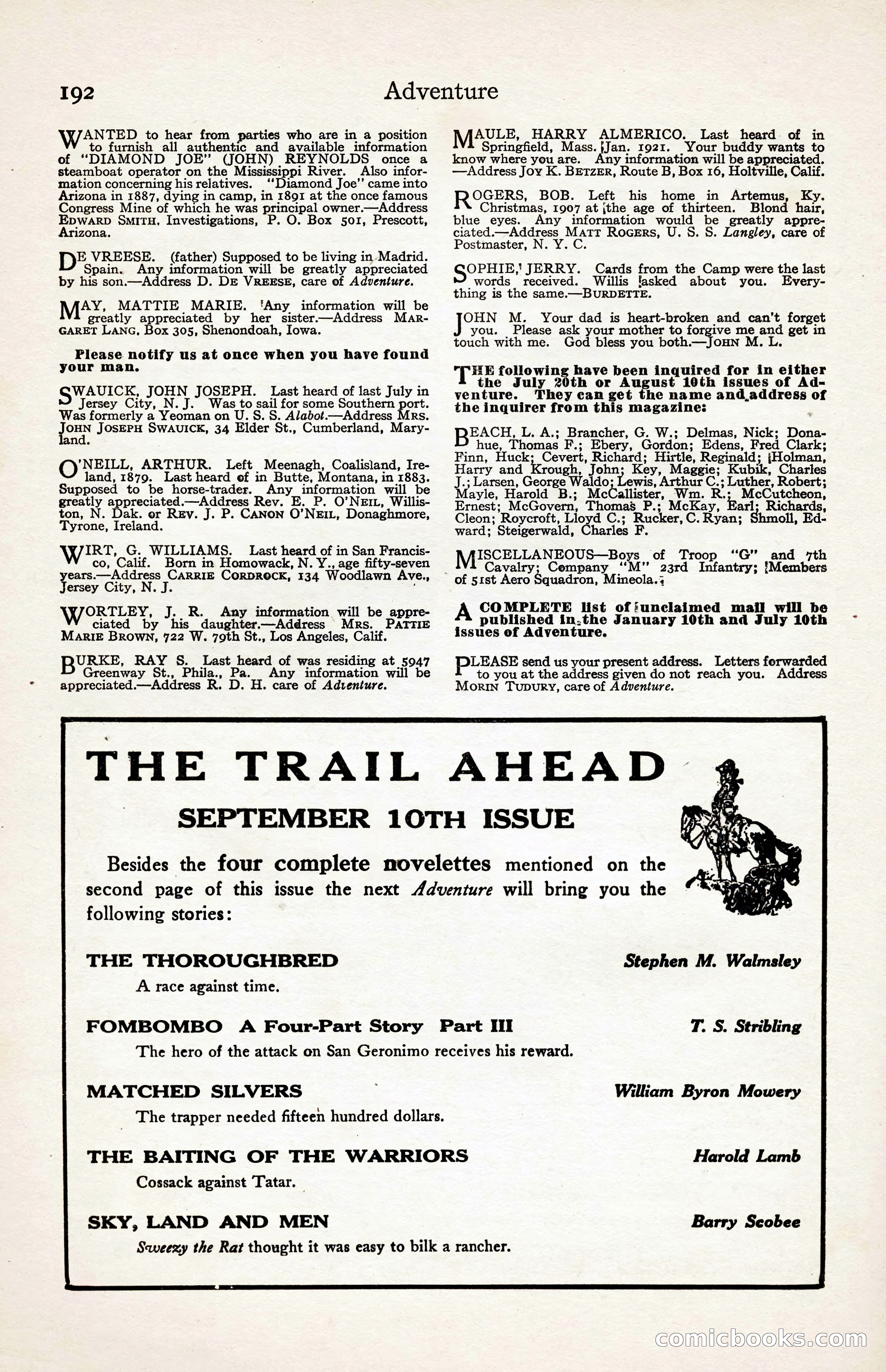 Adventure Magazine, August 30, 1923 — page 202 of 204