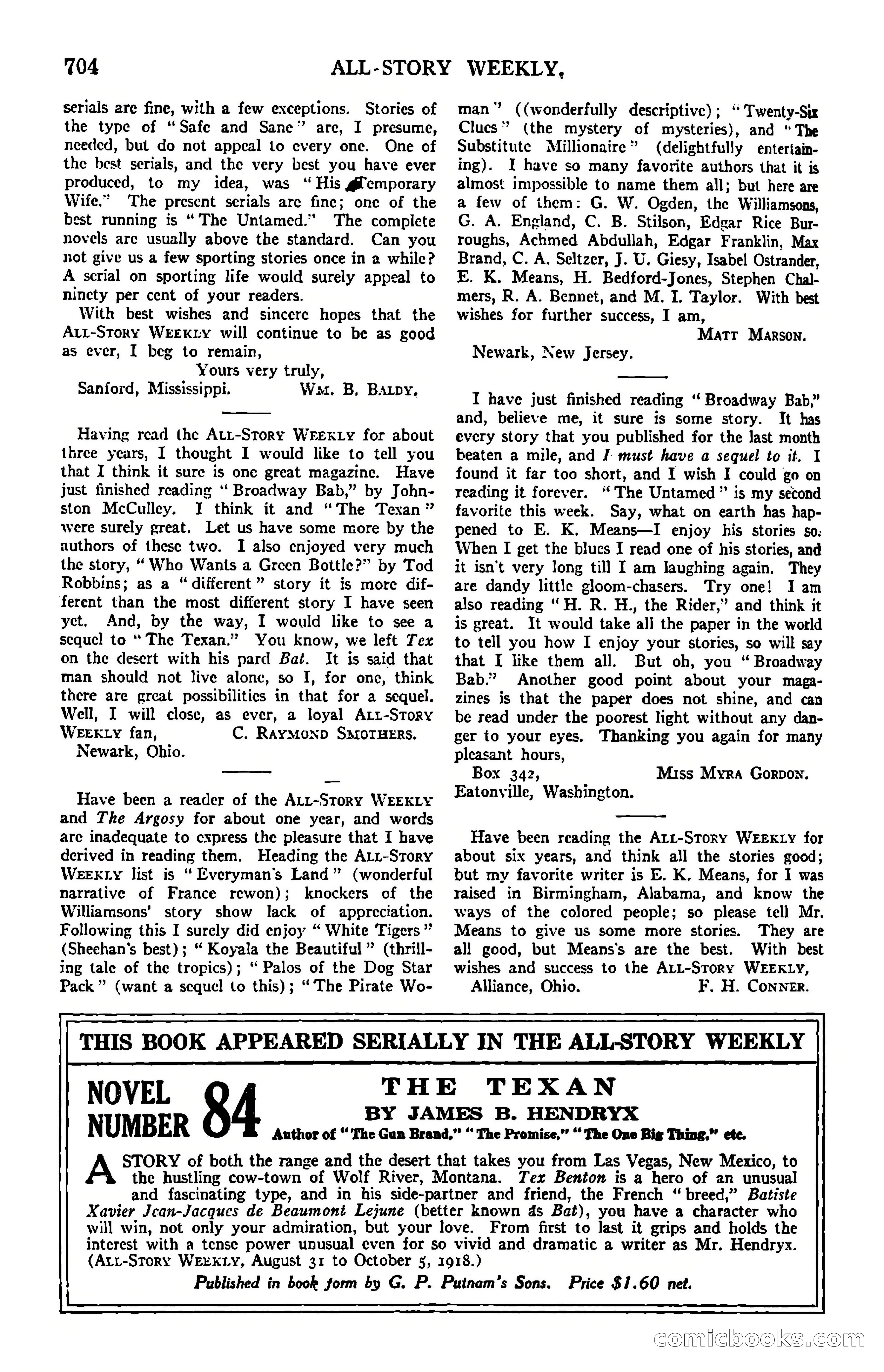 All-Story Weekly, March 8, 1919 — page 178 of 178