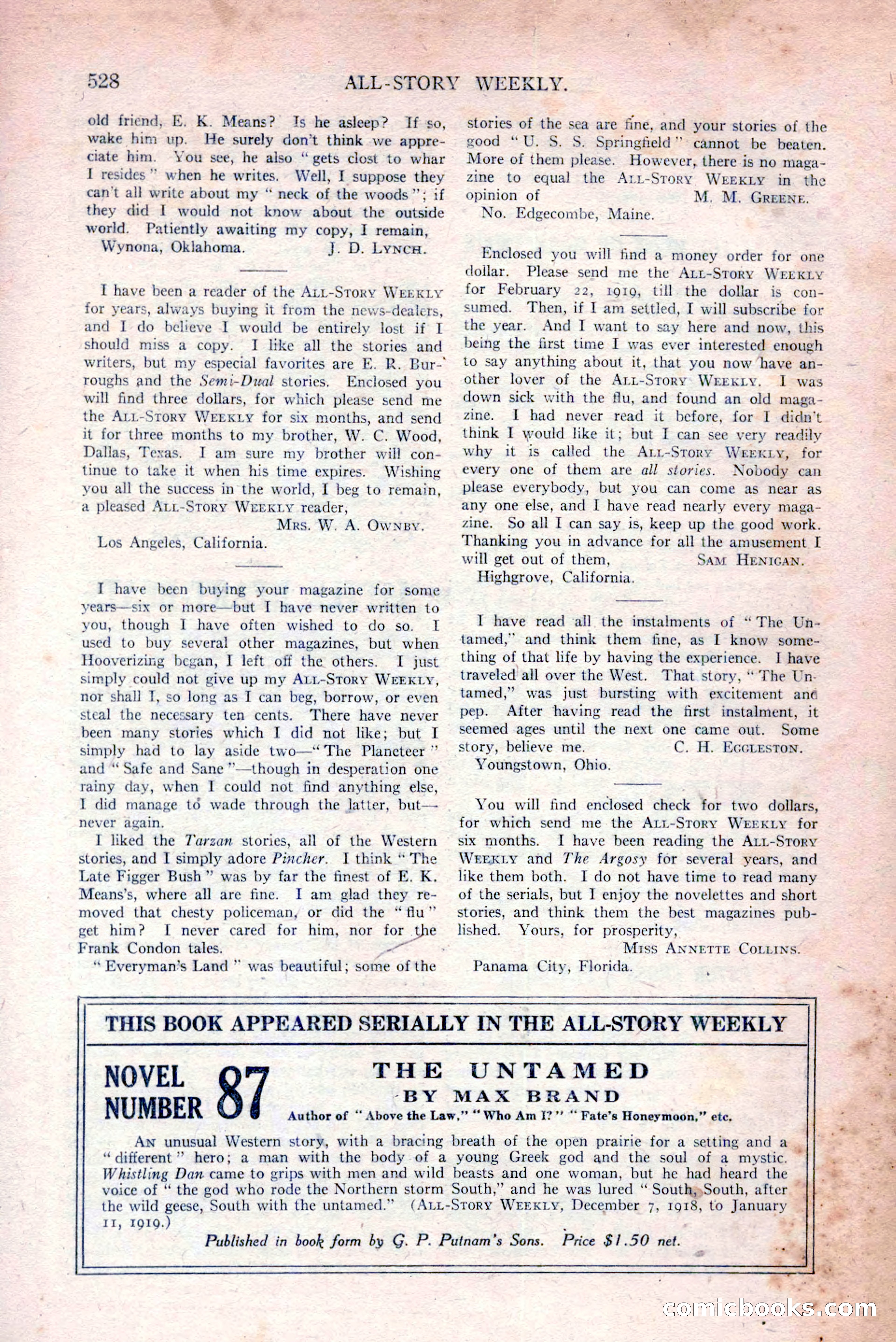 All-Story Weekly, March 29, 1919 — page 182 of 184