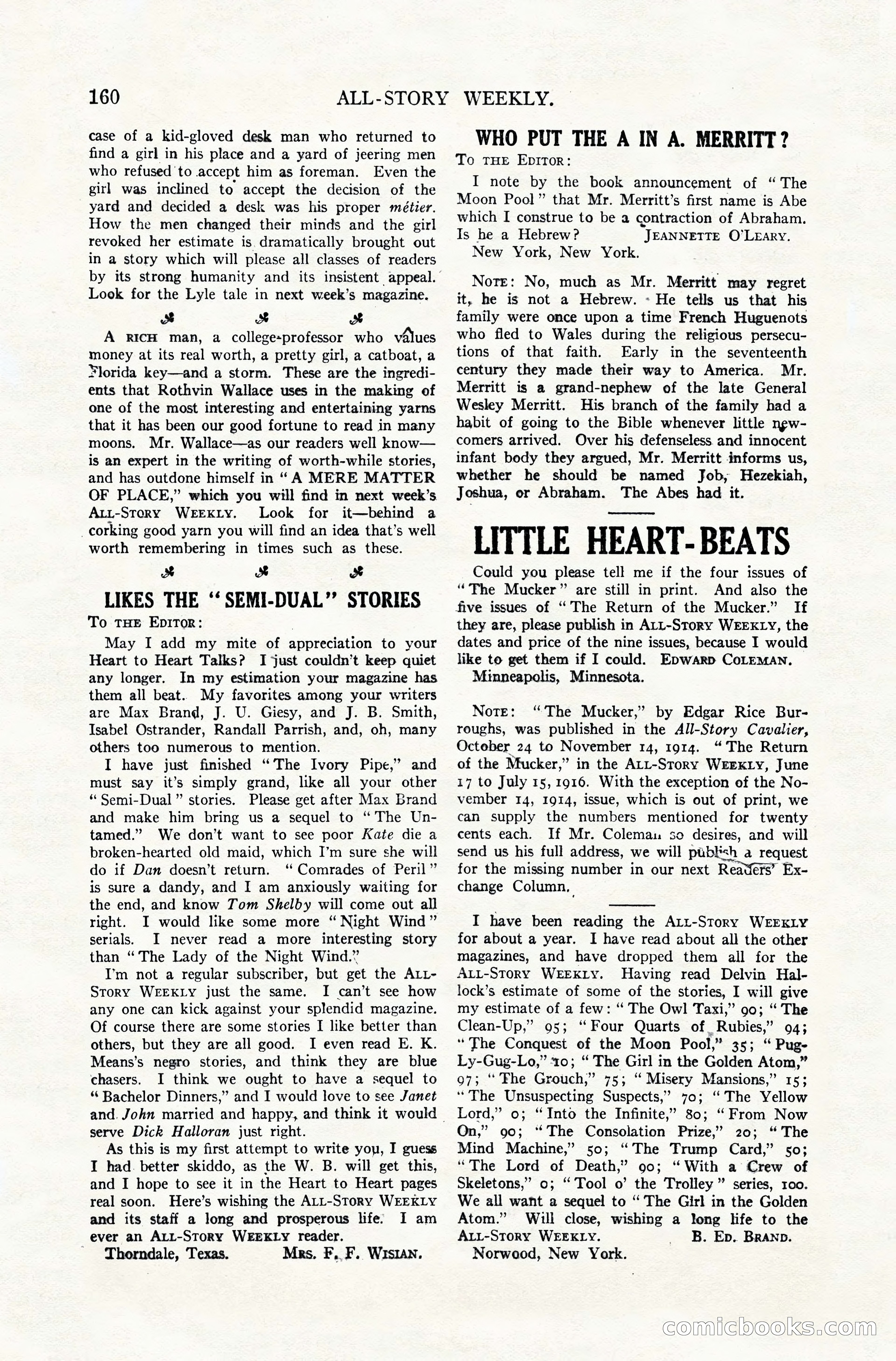 All-Story Weekly, December 20, 1919 — page 170 of 172