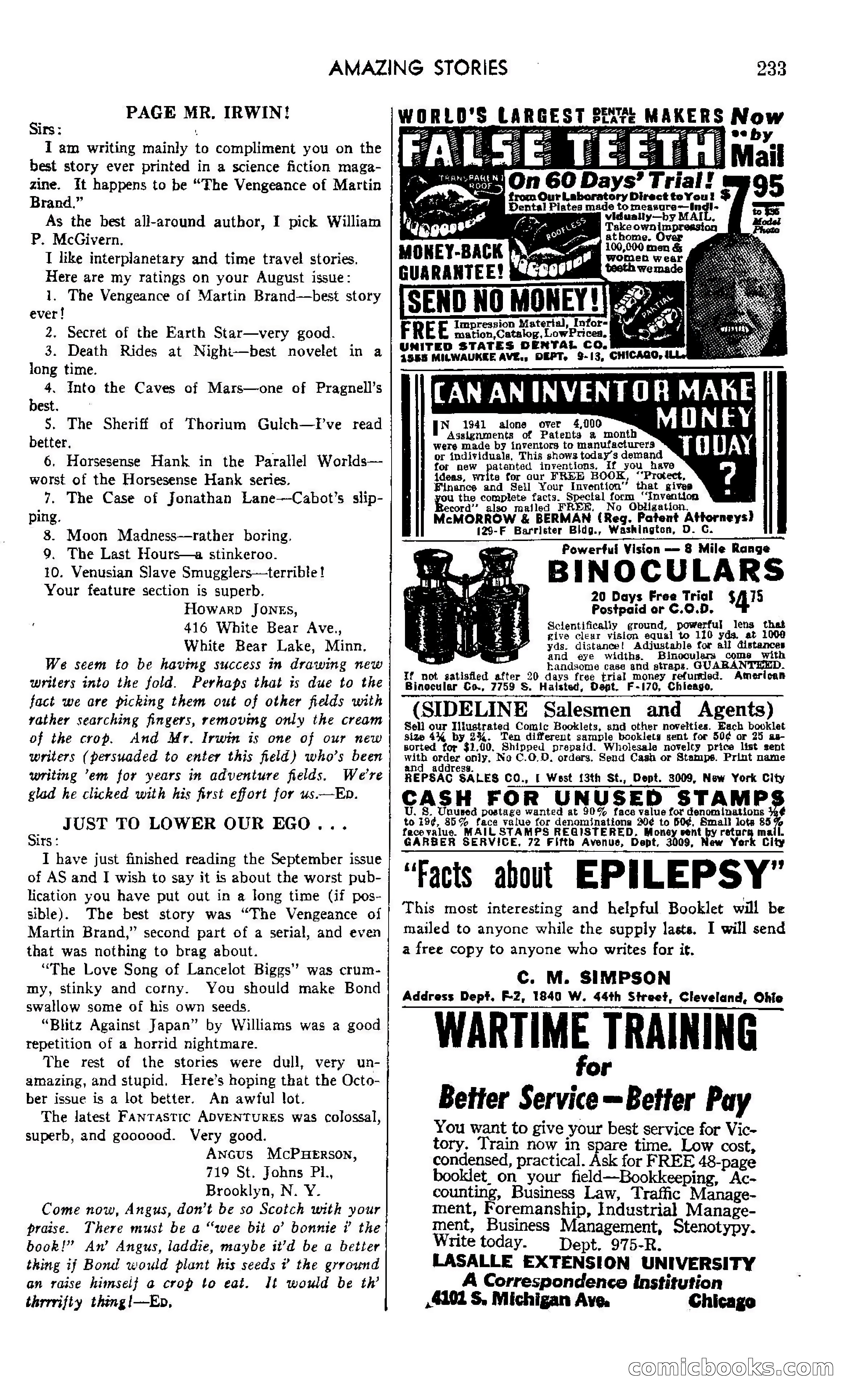 Amazing Stories, October 1942 — page 233 of 244