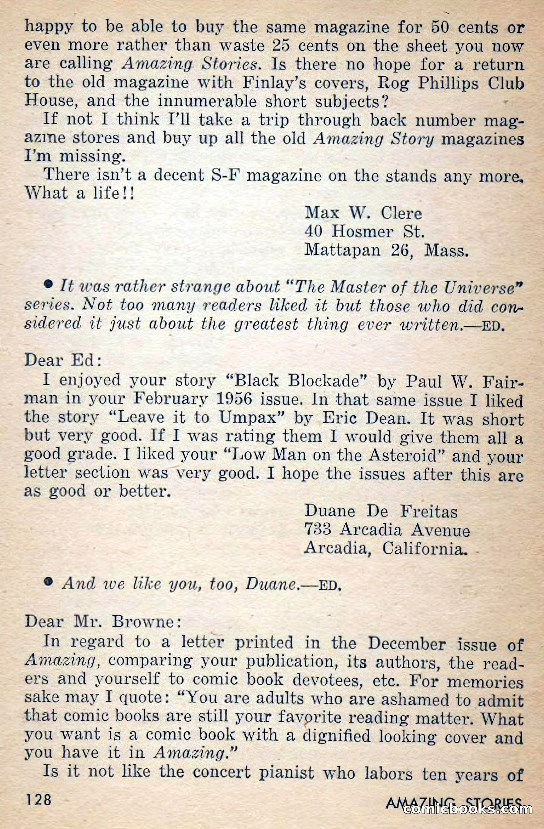 Amazing Stories, March 1956 — page 128 of 130