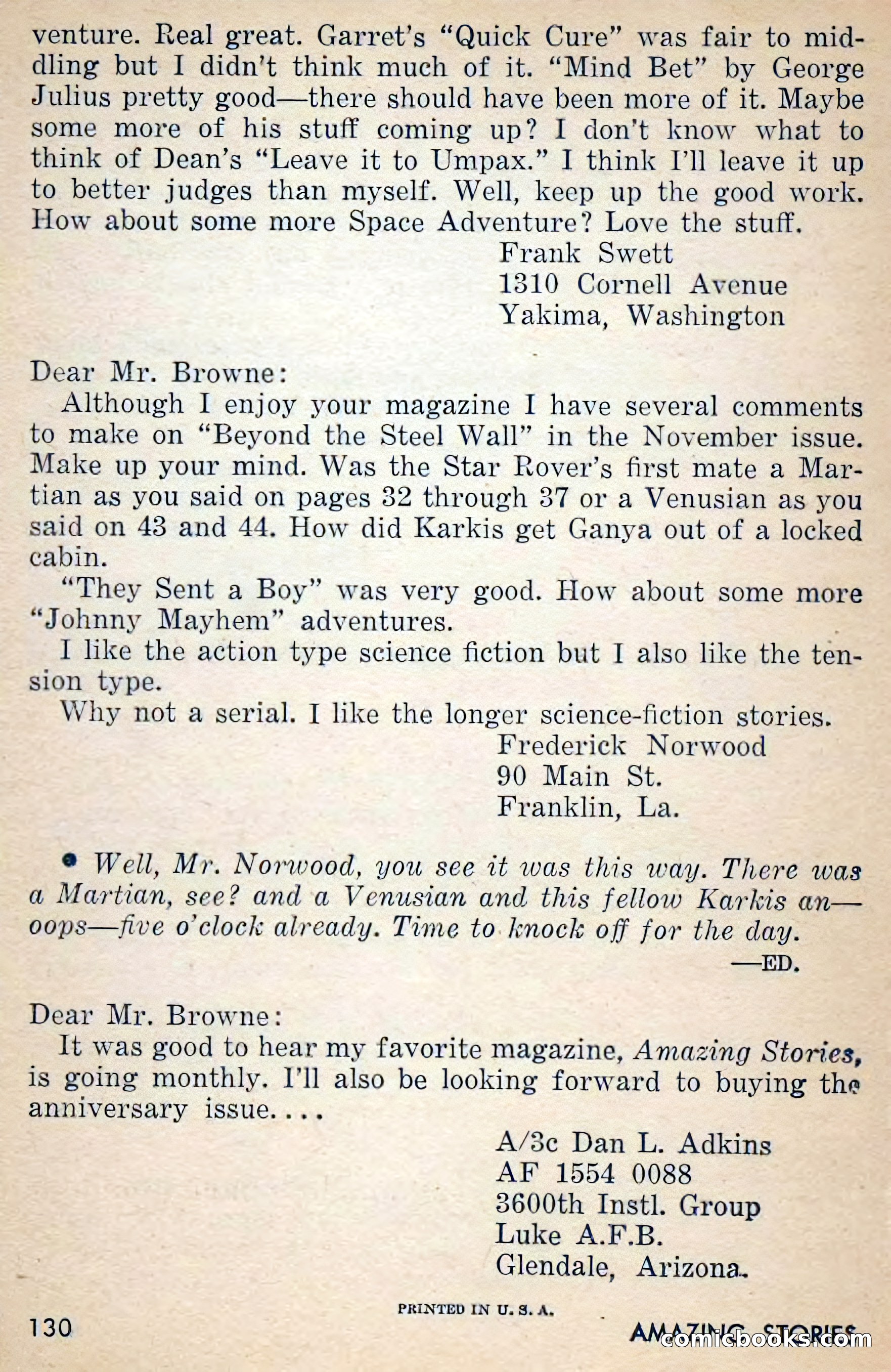 Amazing Stories, March 1956 — page 130 of 130