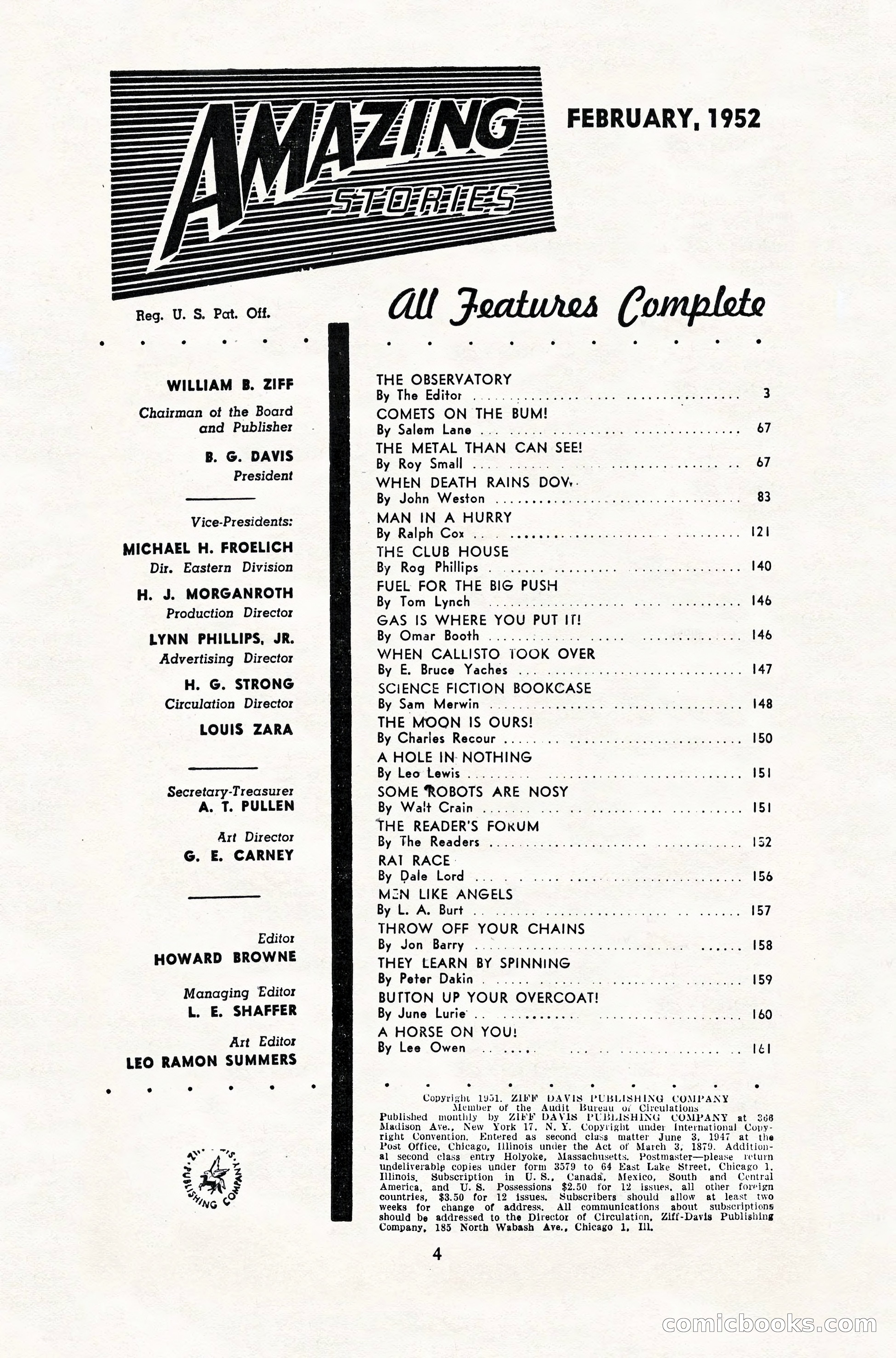 Amazing Stories, February 1952 — page 4 of 164