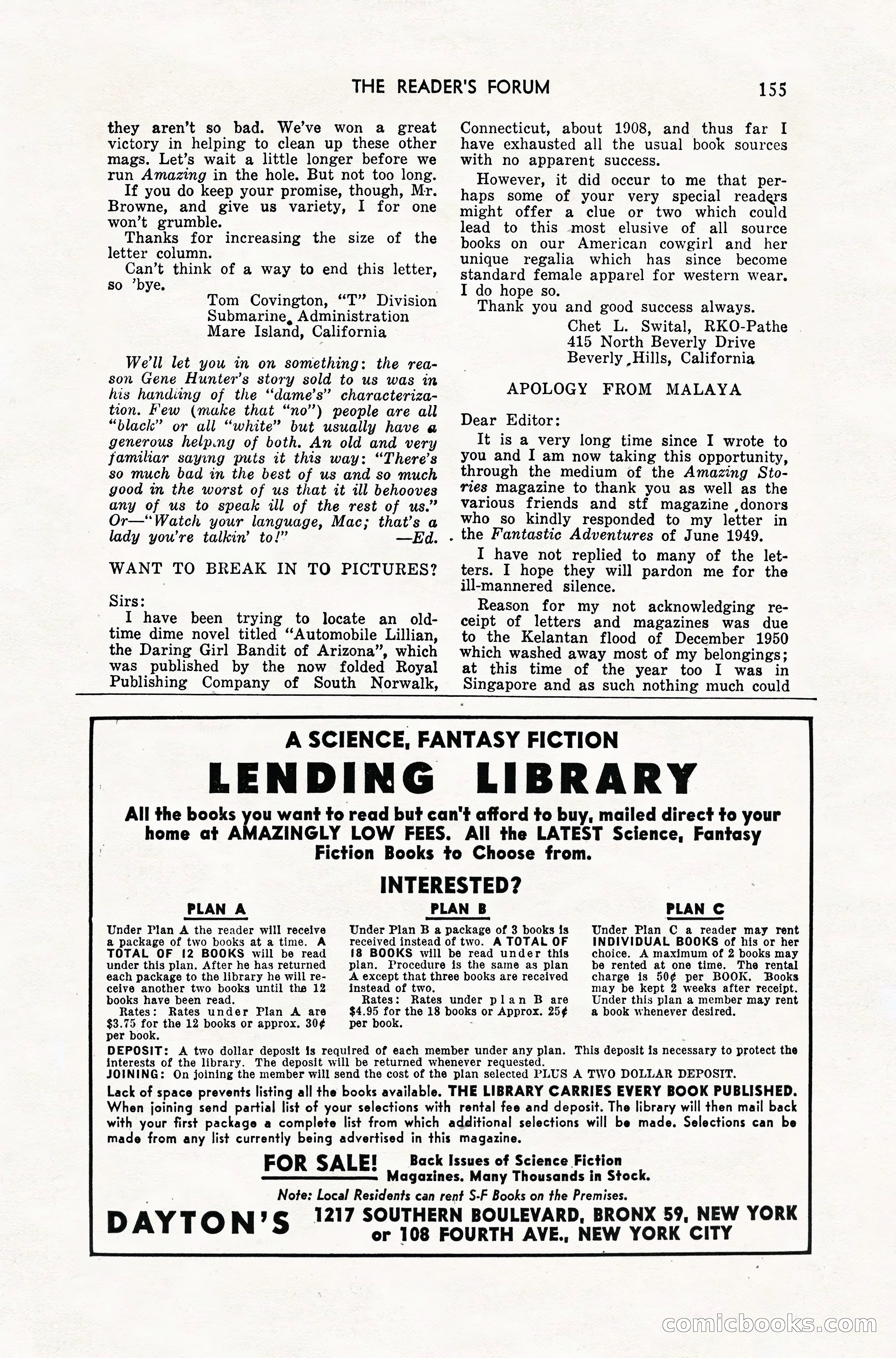 Amazing Stories, February 1952 — page 155 of 164