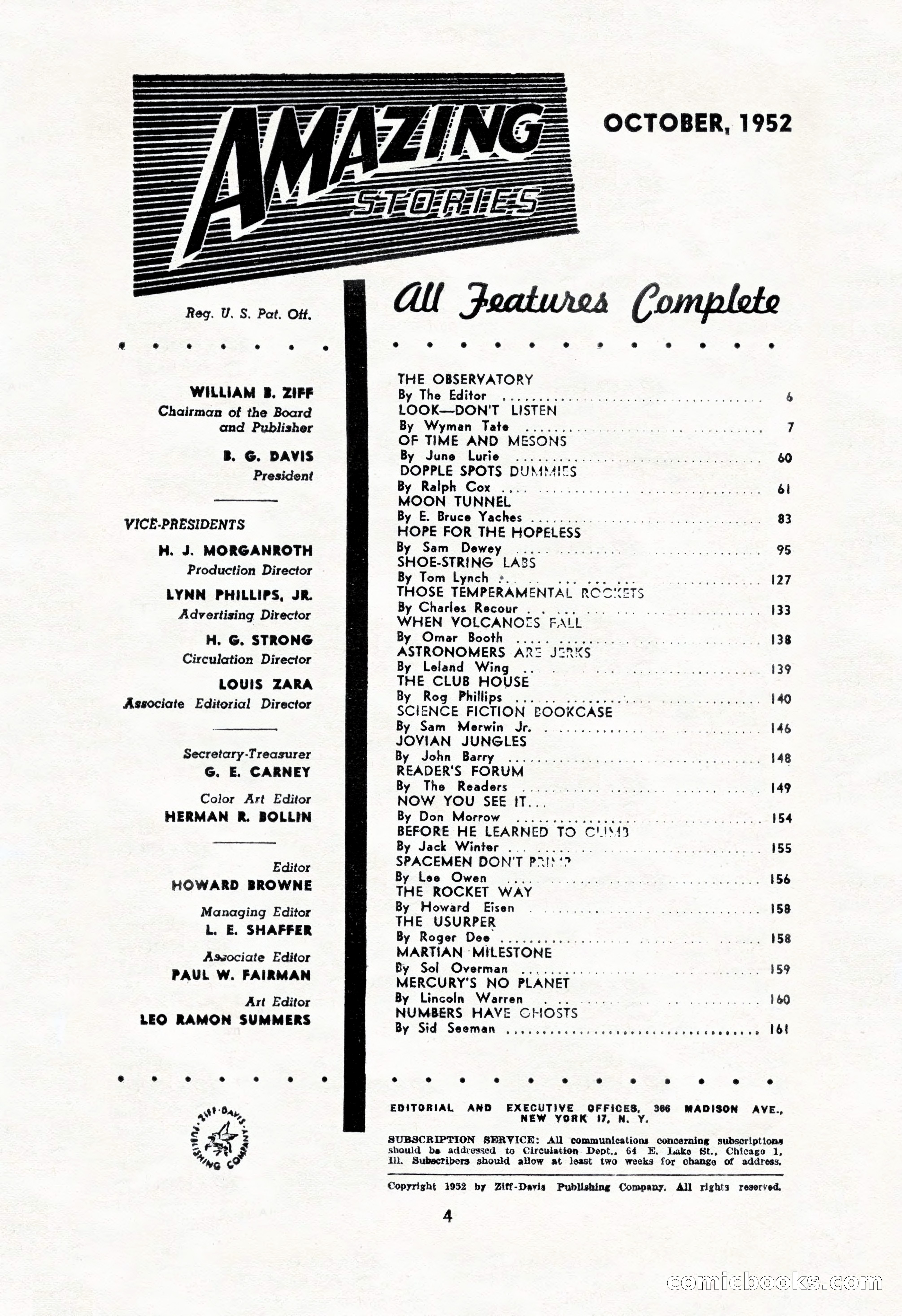 Amazing Stories, October 1952 — page 4 of 164