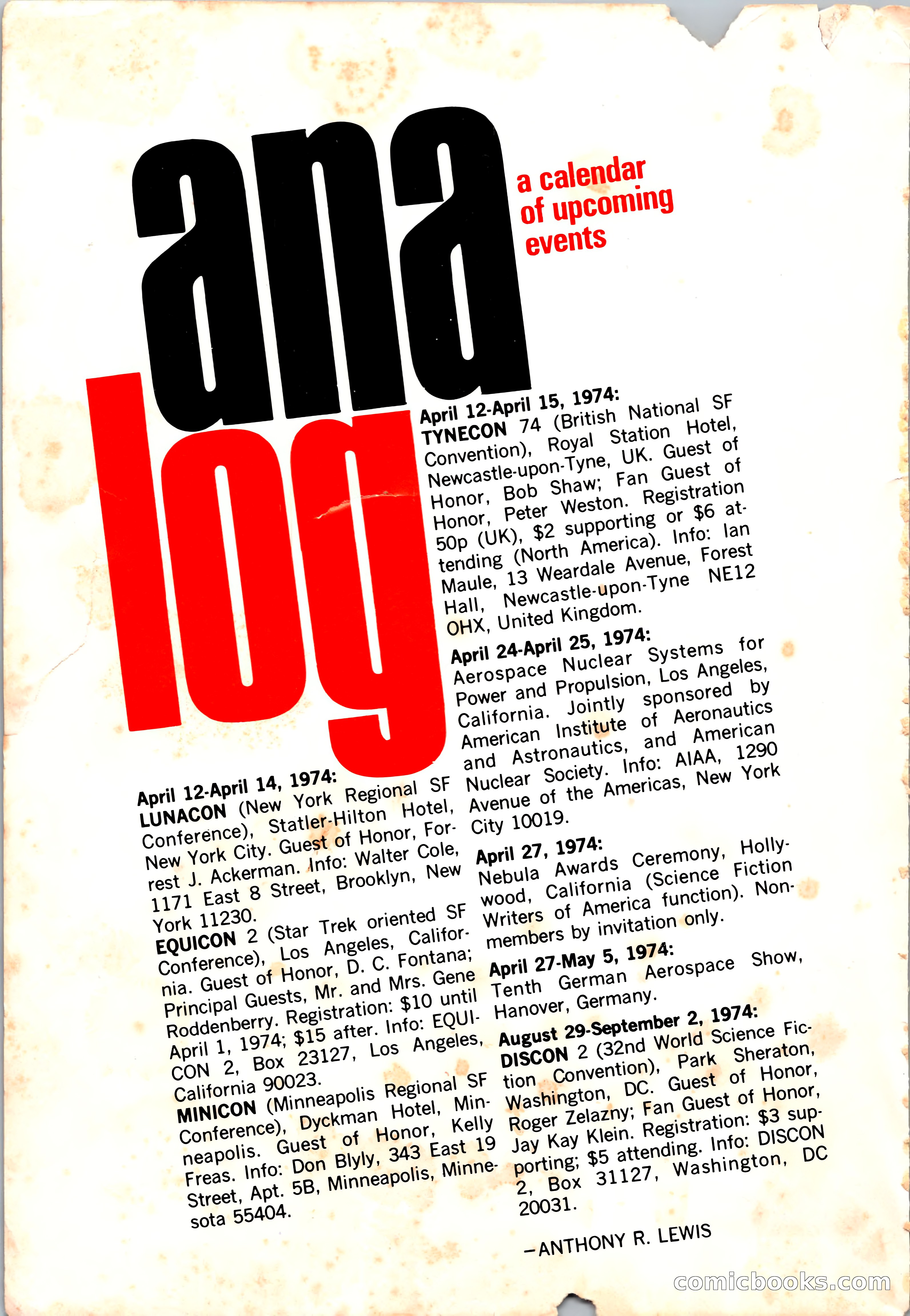 Analog Science Fiction and Fact, April 1974 — page 2 of 180