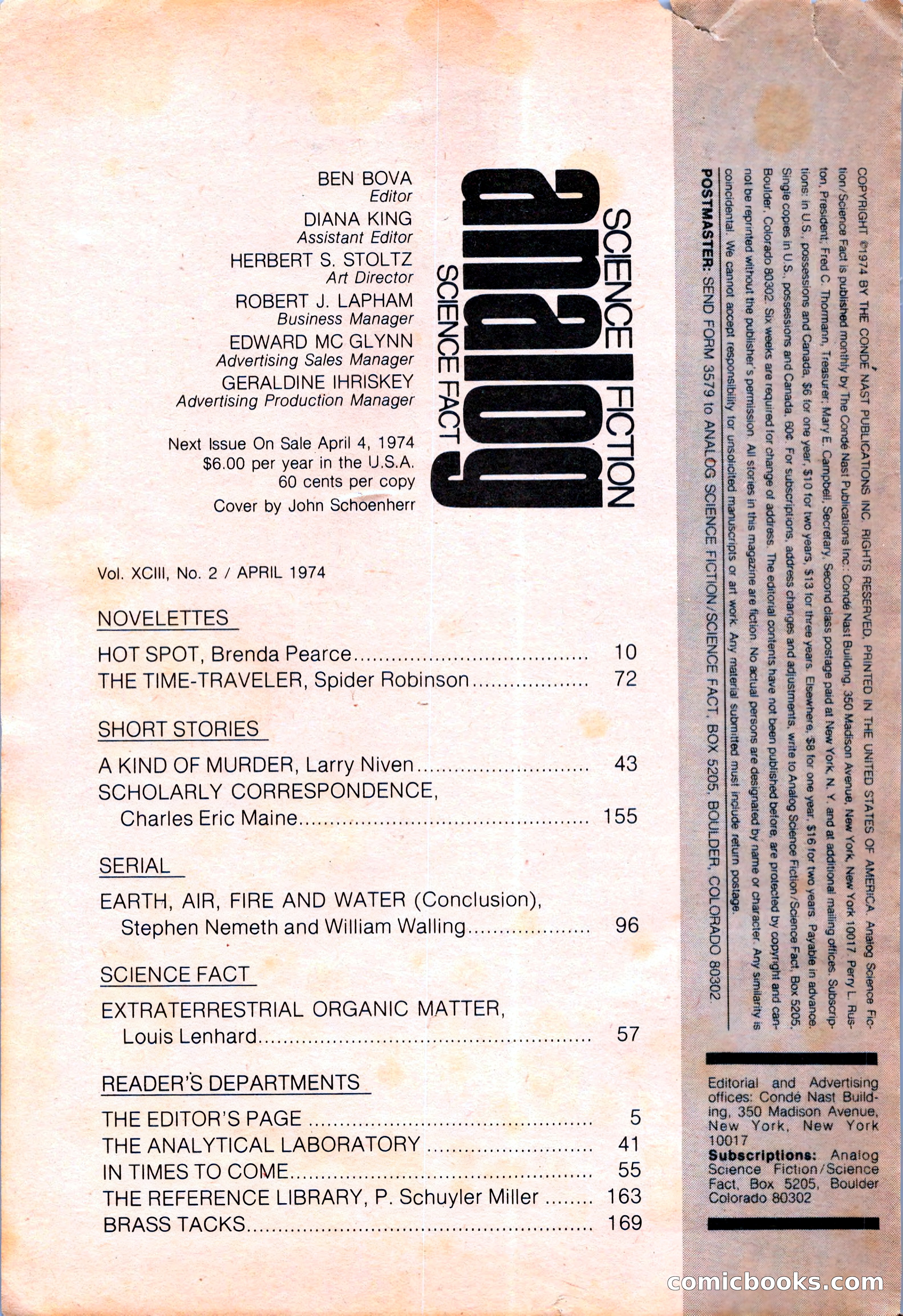 Analog Science Fiction and Fact, April 1974 — page 4 of 180