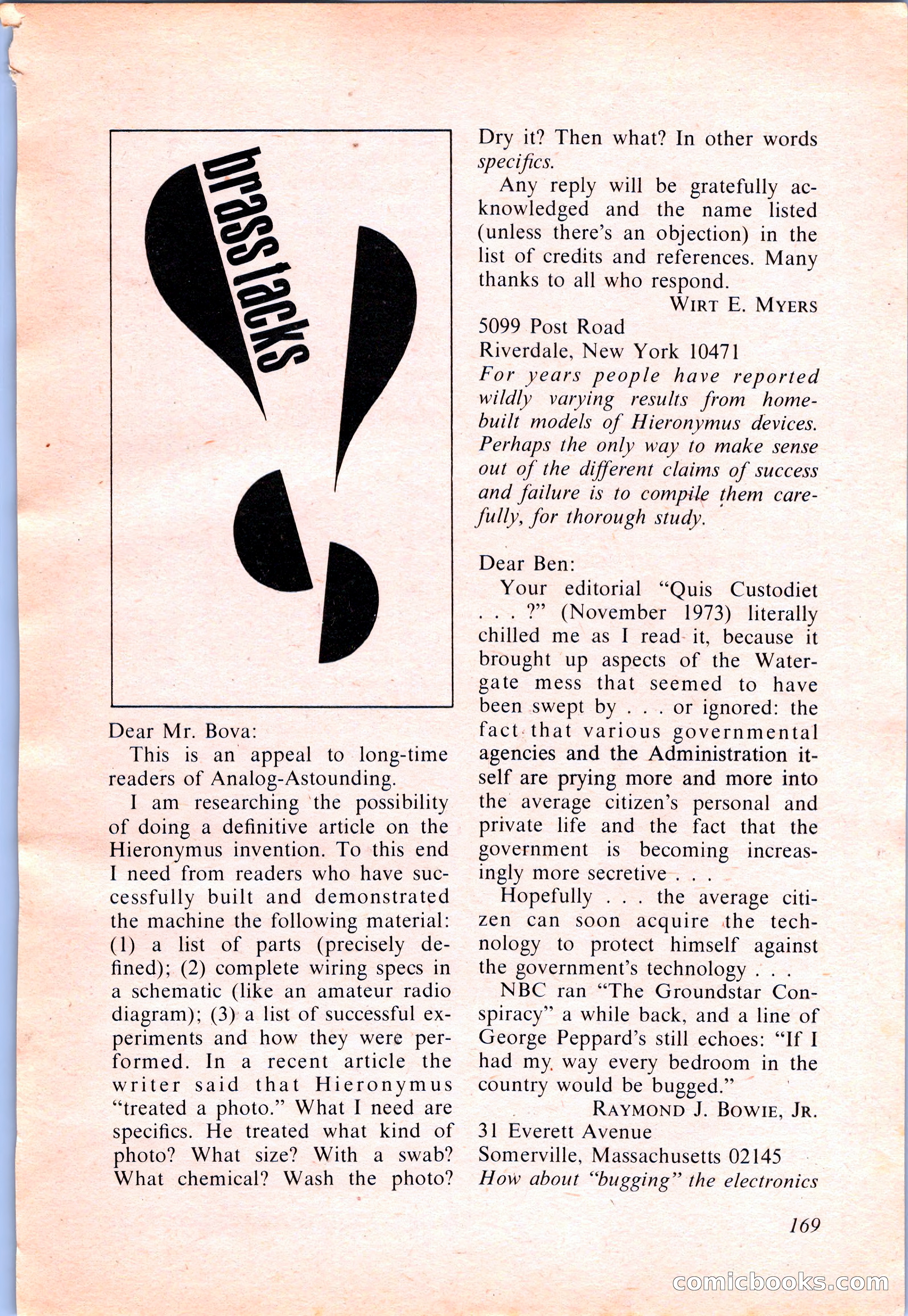 Analog Science Fiction and Fact, April 1974 — page 169 of 180