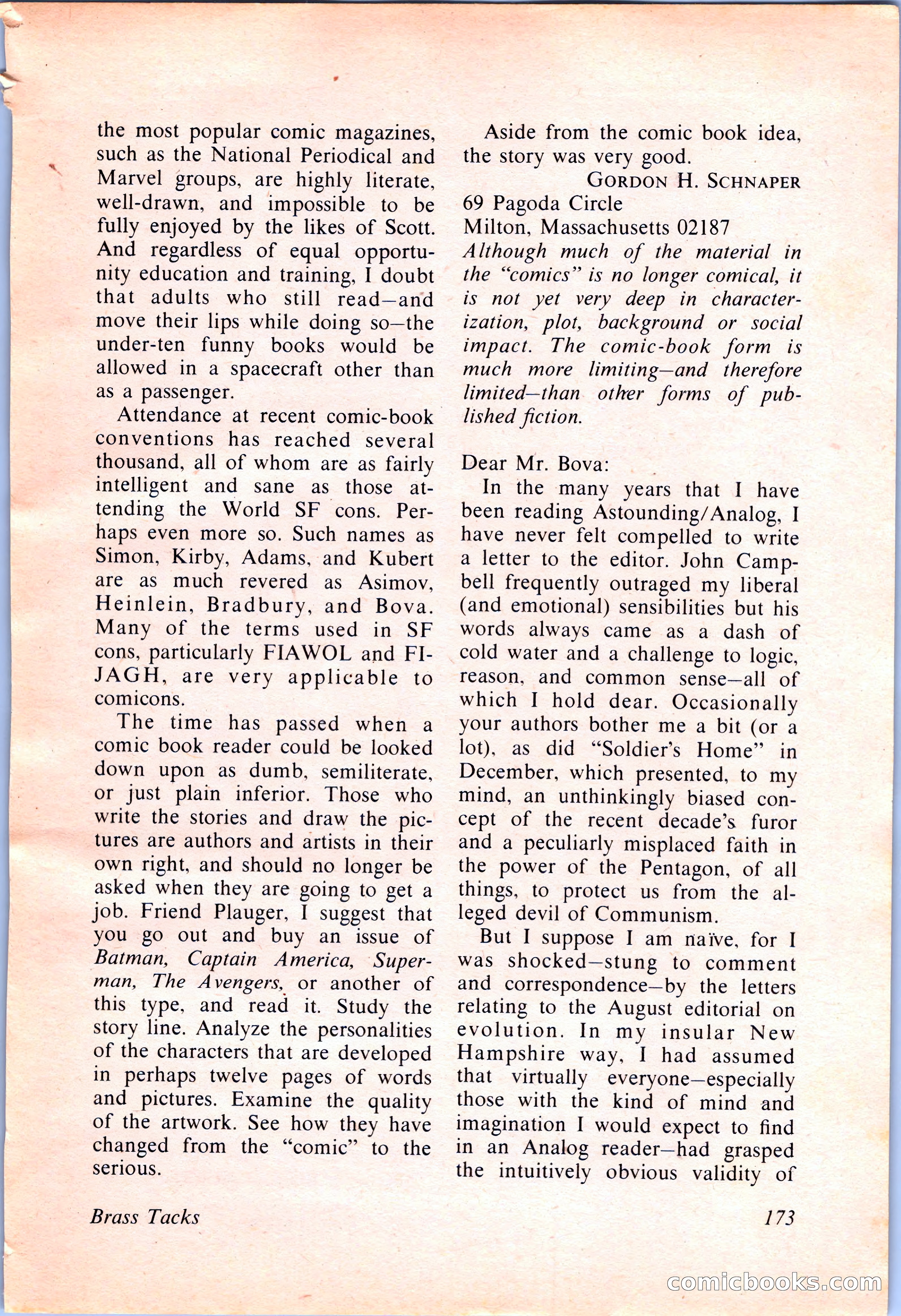 Analog Science Fiction and Fact, April 1974 — page 173 of 180
