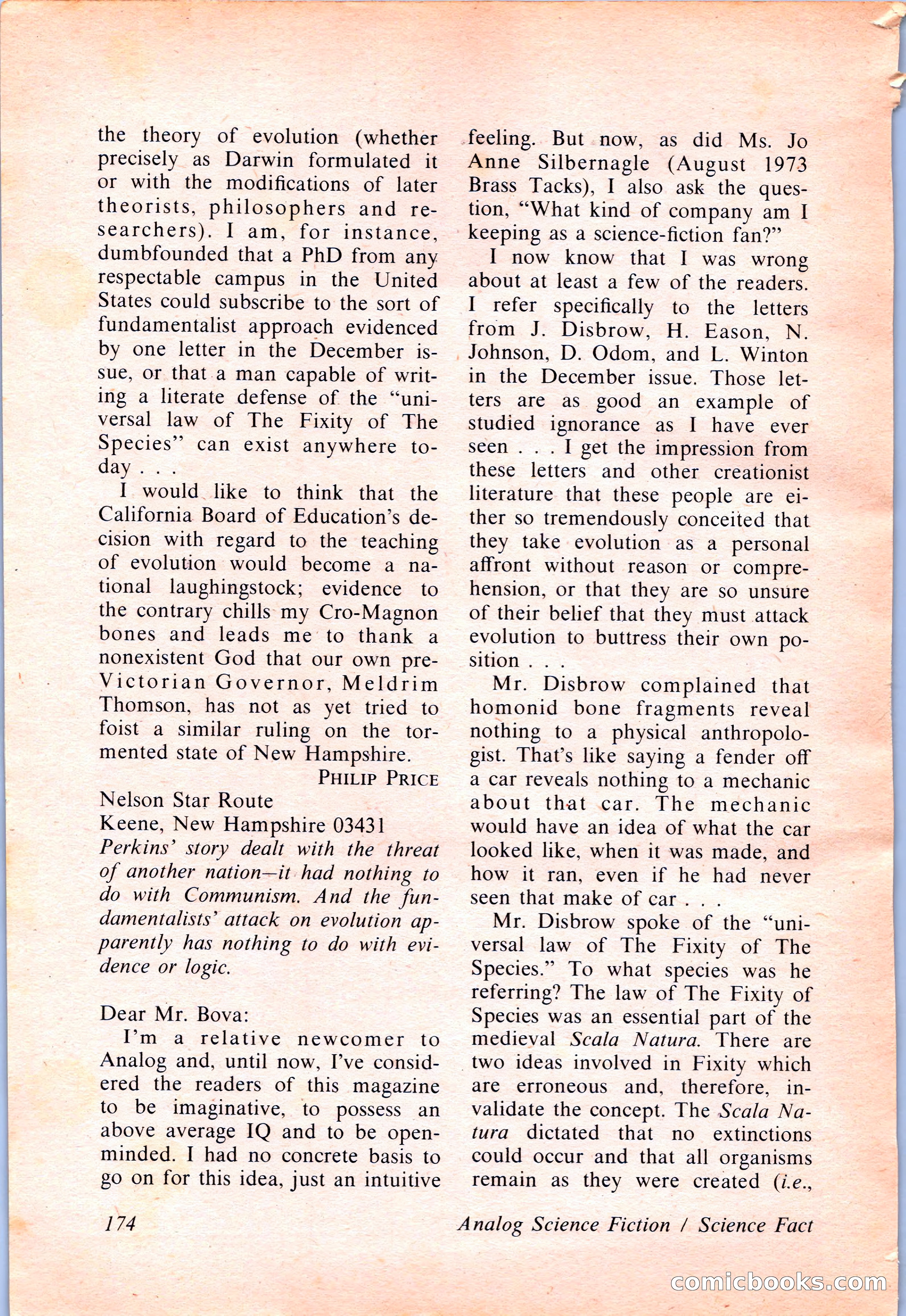 Analog Science Fiction and Fact, April 1974 — page 174 of 180
