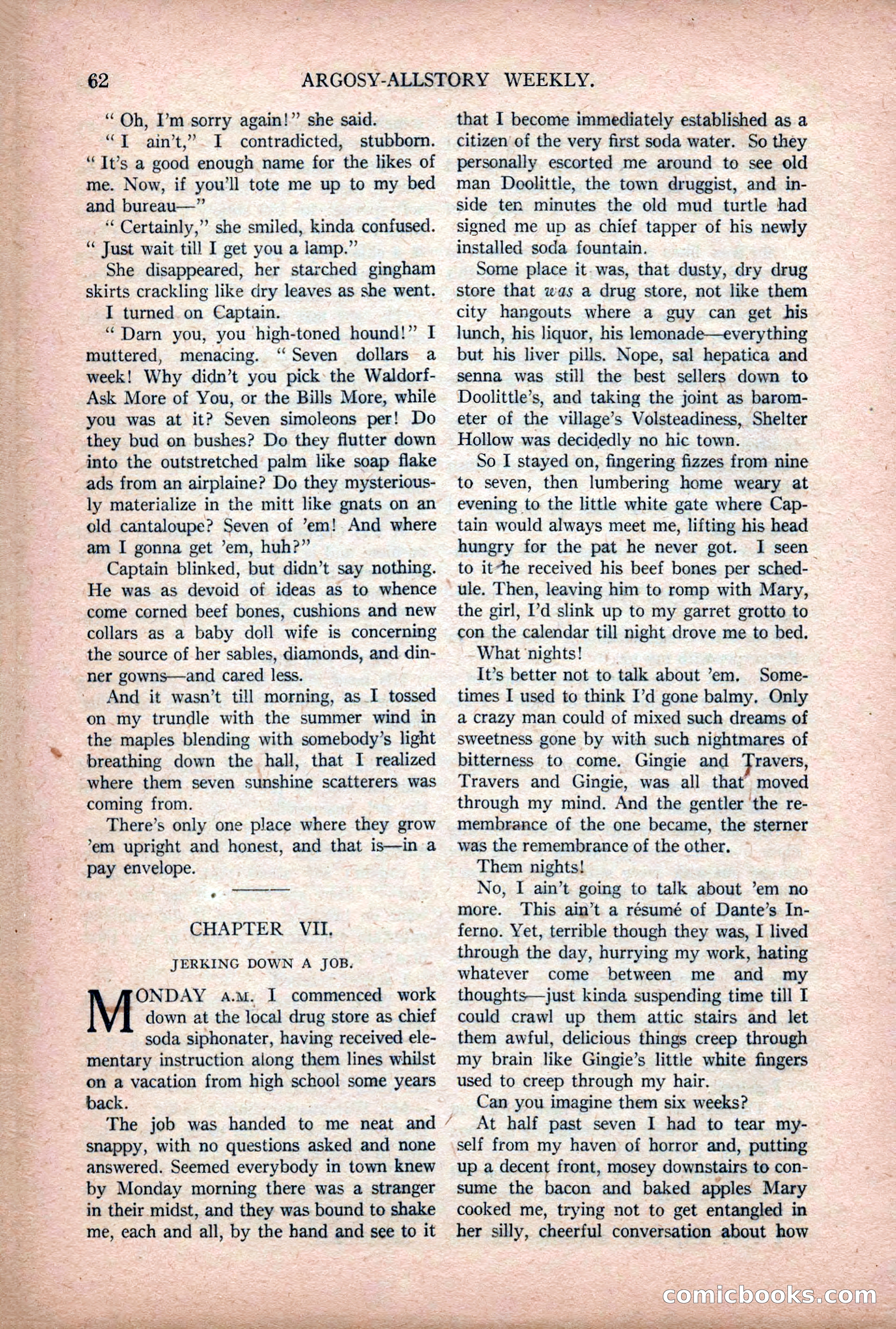 Argosy All-Story Weekly — "Lure of the Wild" — page 74 of 174