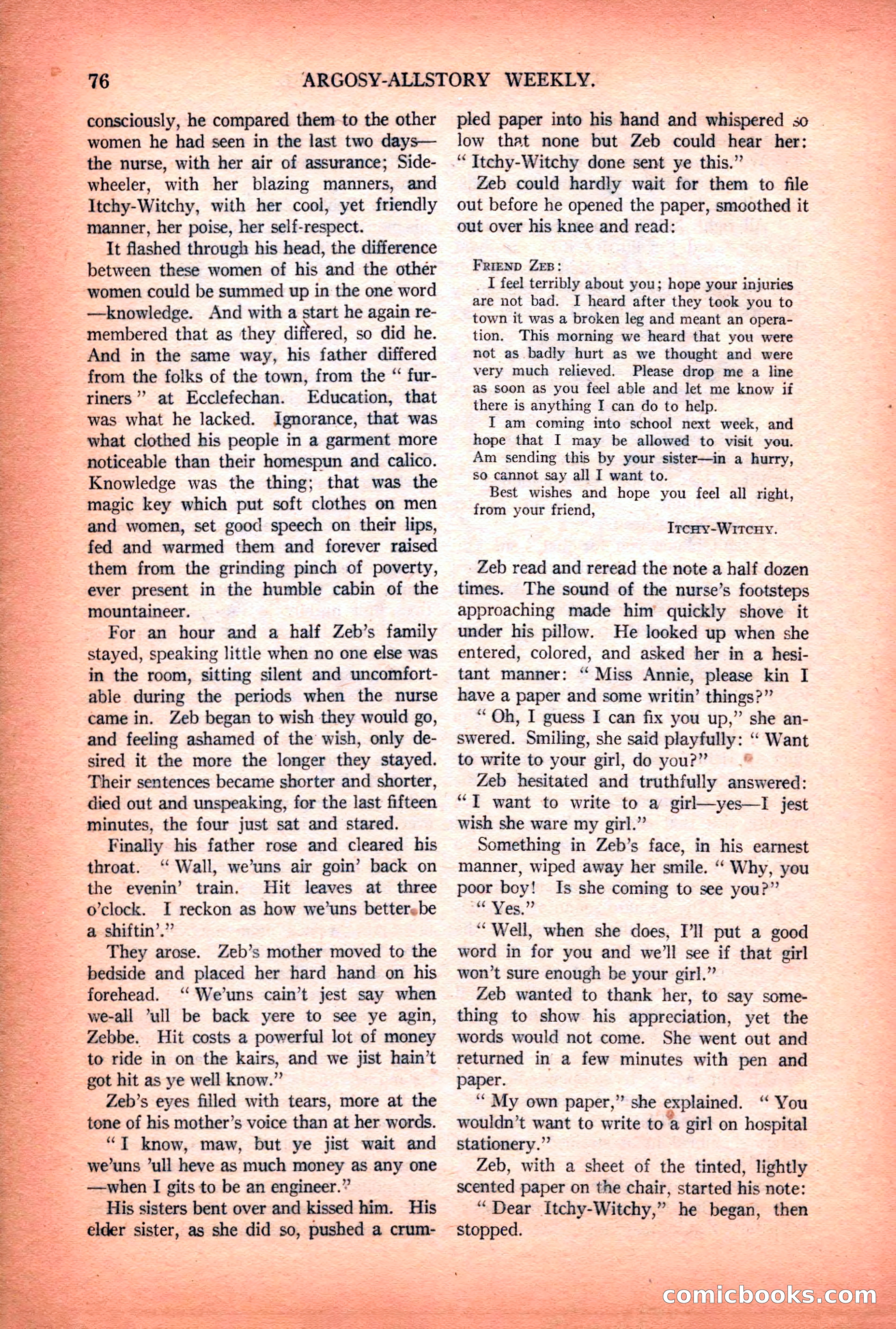 Argosy All-Story Weekly — "Lure of the Wild" — page 88 of 174