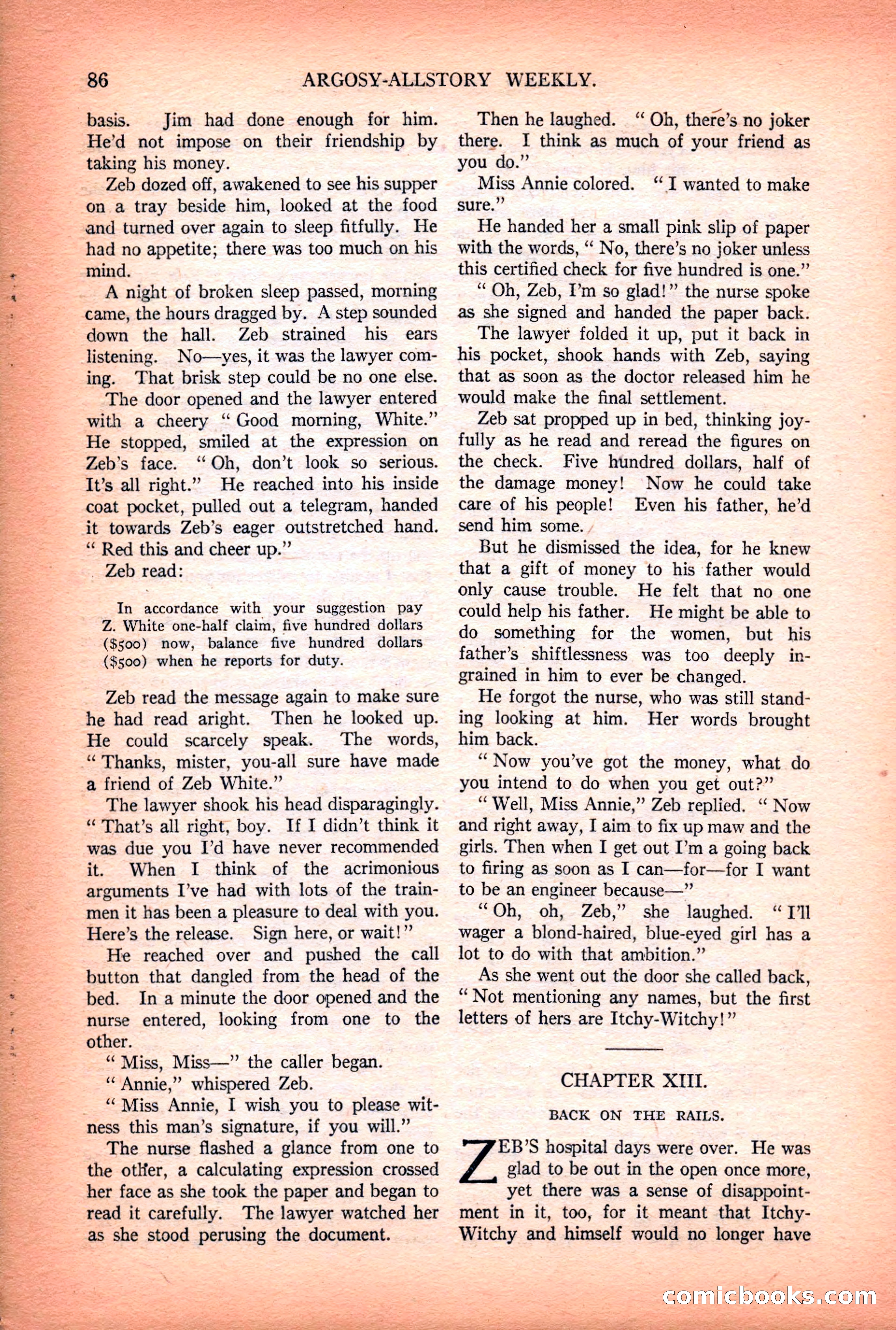 Argosy All-Story Weekly — "Lure of the Wild" — page 98 of 174