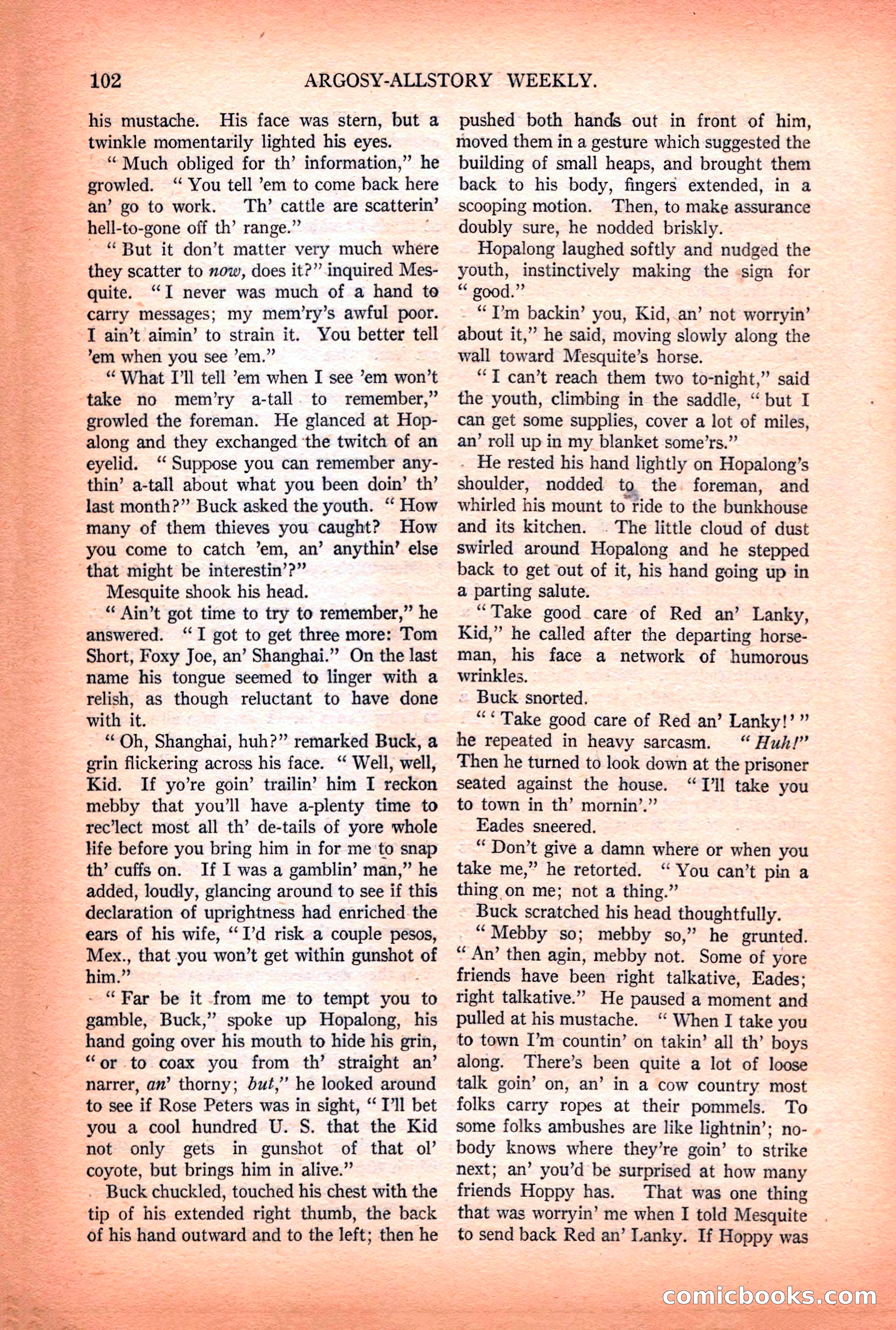 Argosy All-Story Weekly — "Lure of the Wild" — page 114 of 174