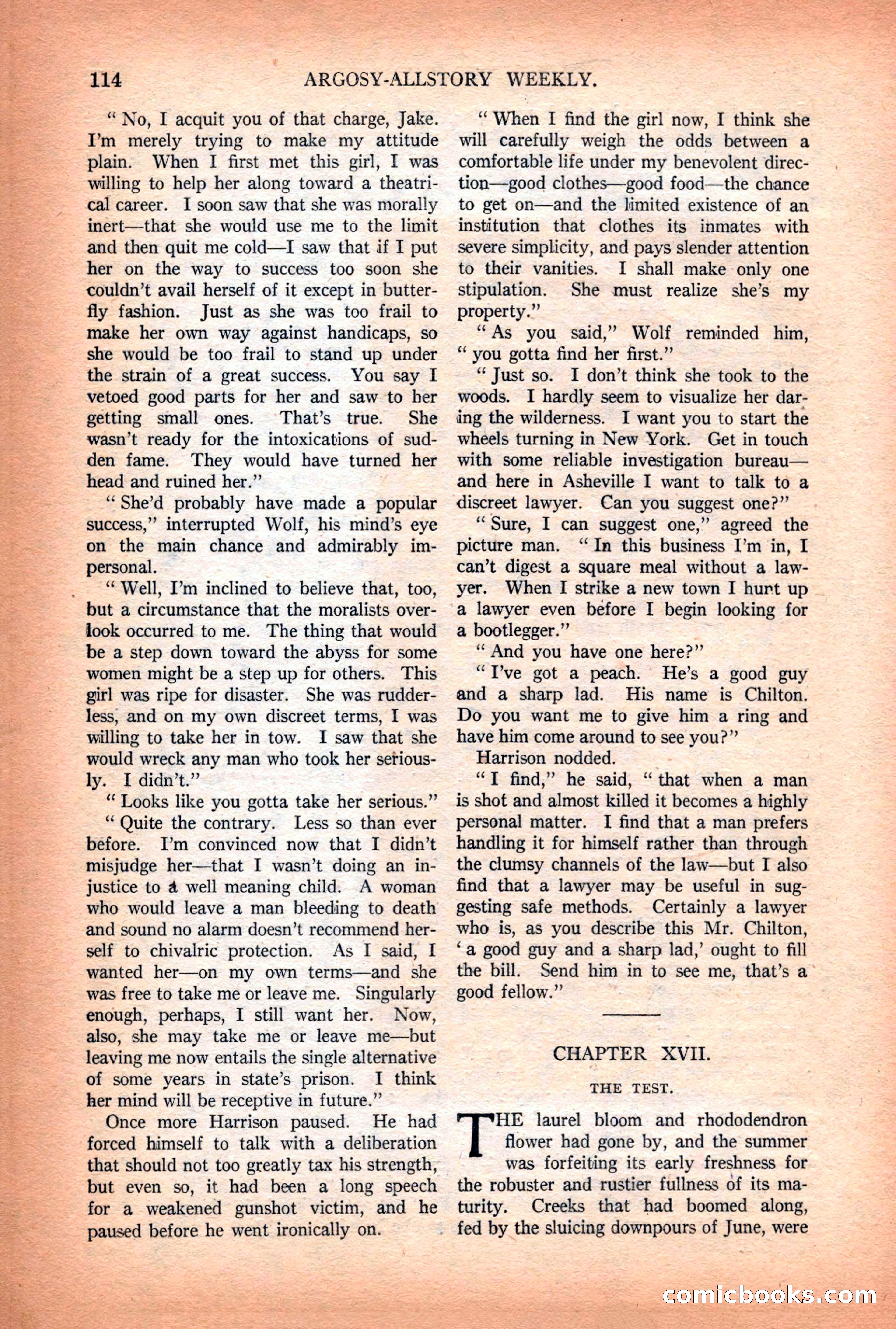Argosy All-Story Weekly — "Lure of the Wild" — page 126 of 174