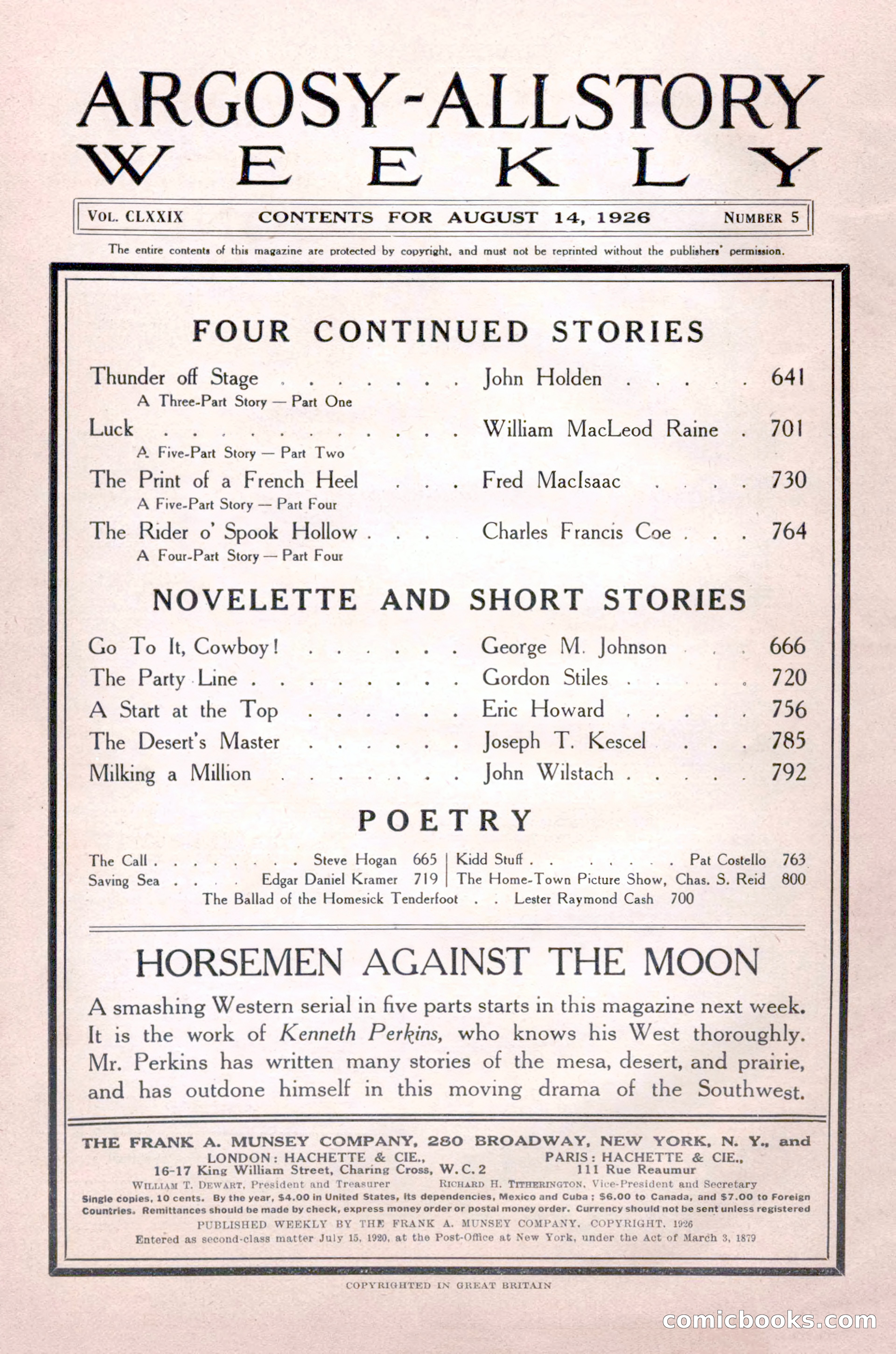 Argosy All-Story Weekly, August 14, 1926 — page 4 of 168