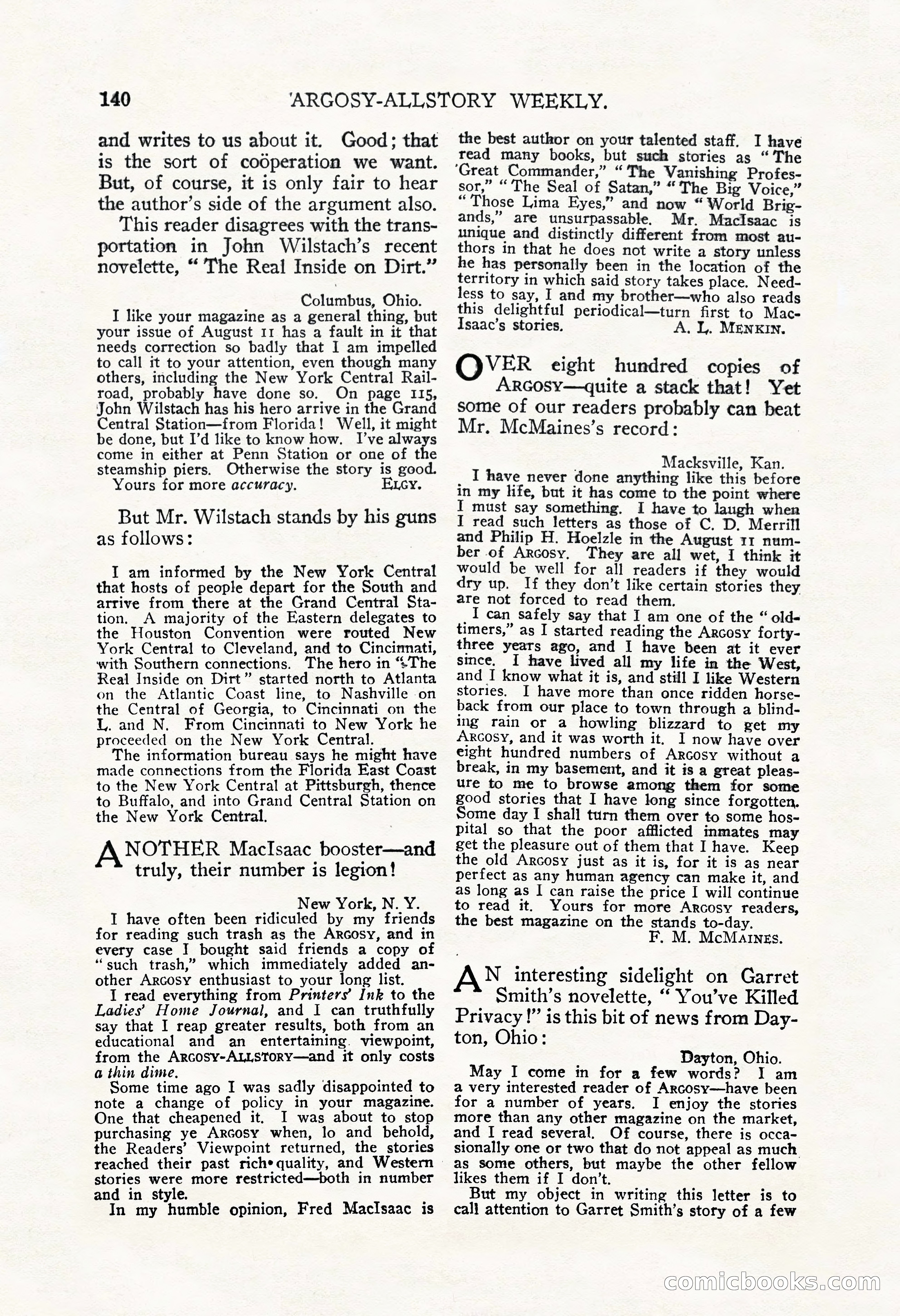 Argosy All-Story Weekly, September 22, 1928 — page 144 of 148