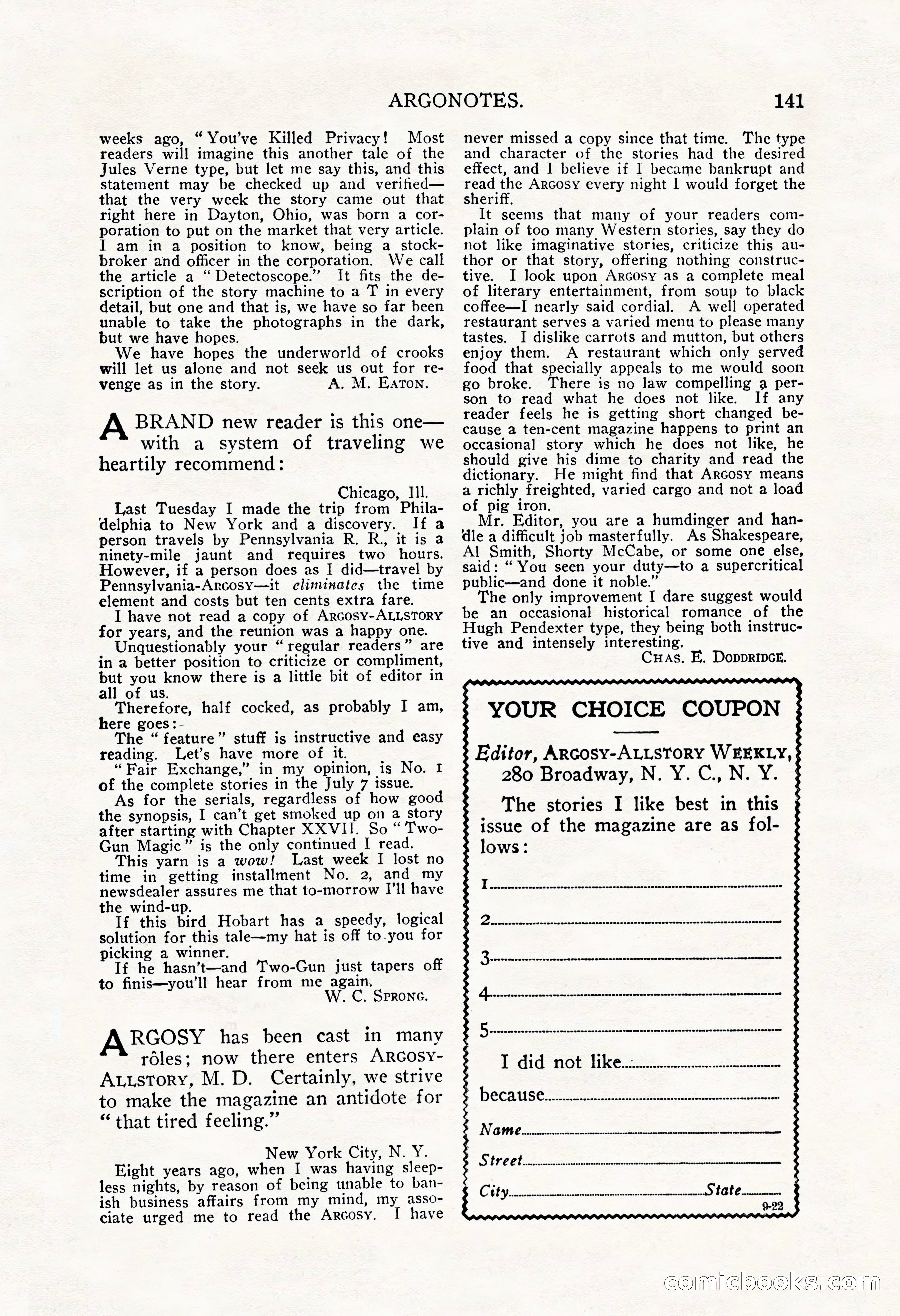Argosy All-Story Weekly, September 22, 1928 — page 145 of 148