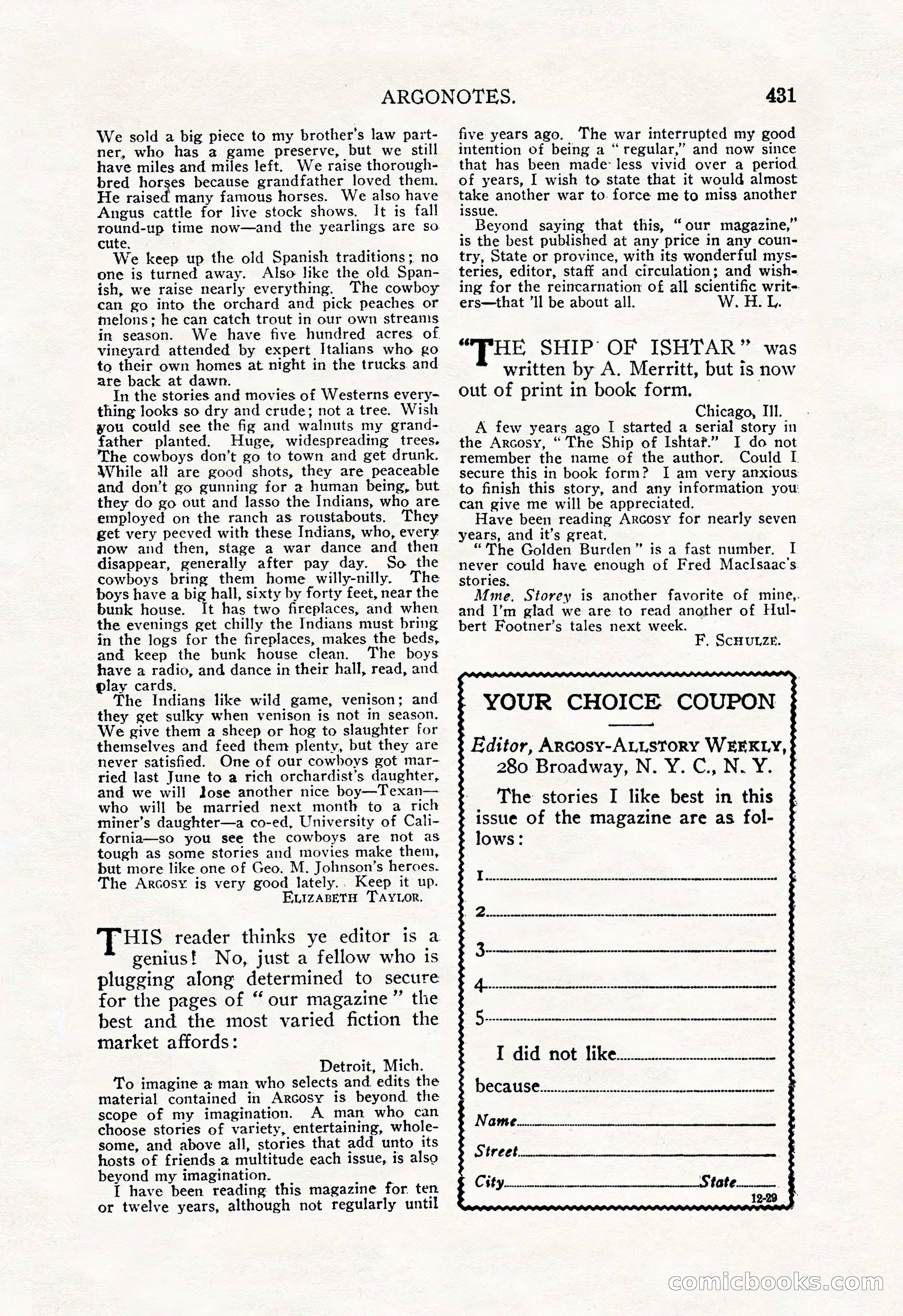 Argosy All-Story Weekly, December 29, 1928 — page 145 of 148