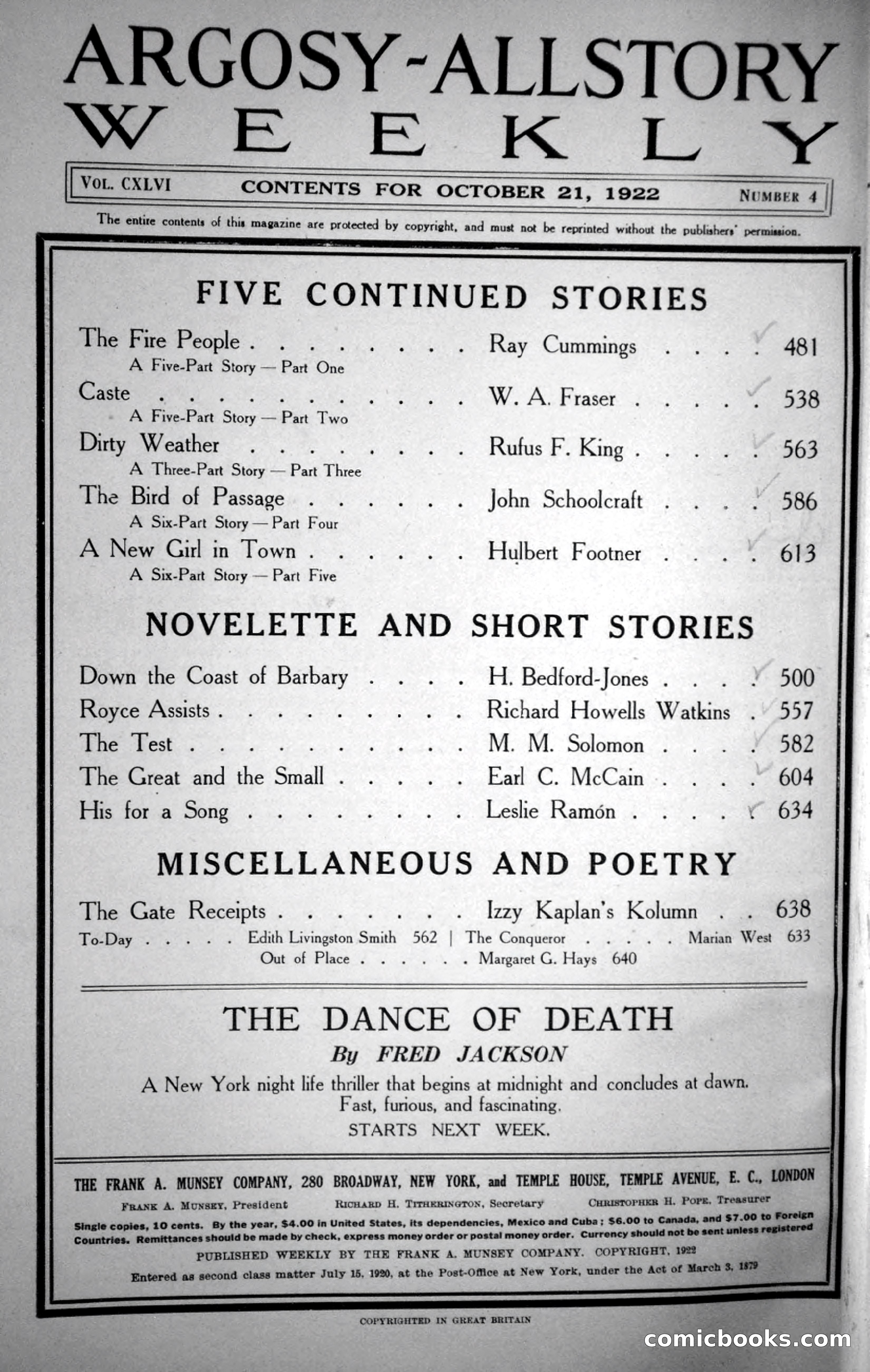 Argosy All-Story Weekly, October 21, 1922 — page 4 of 176