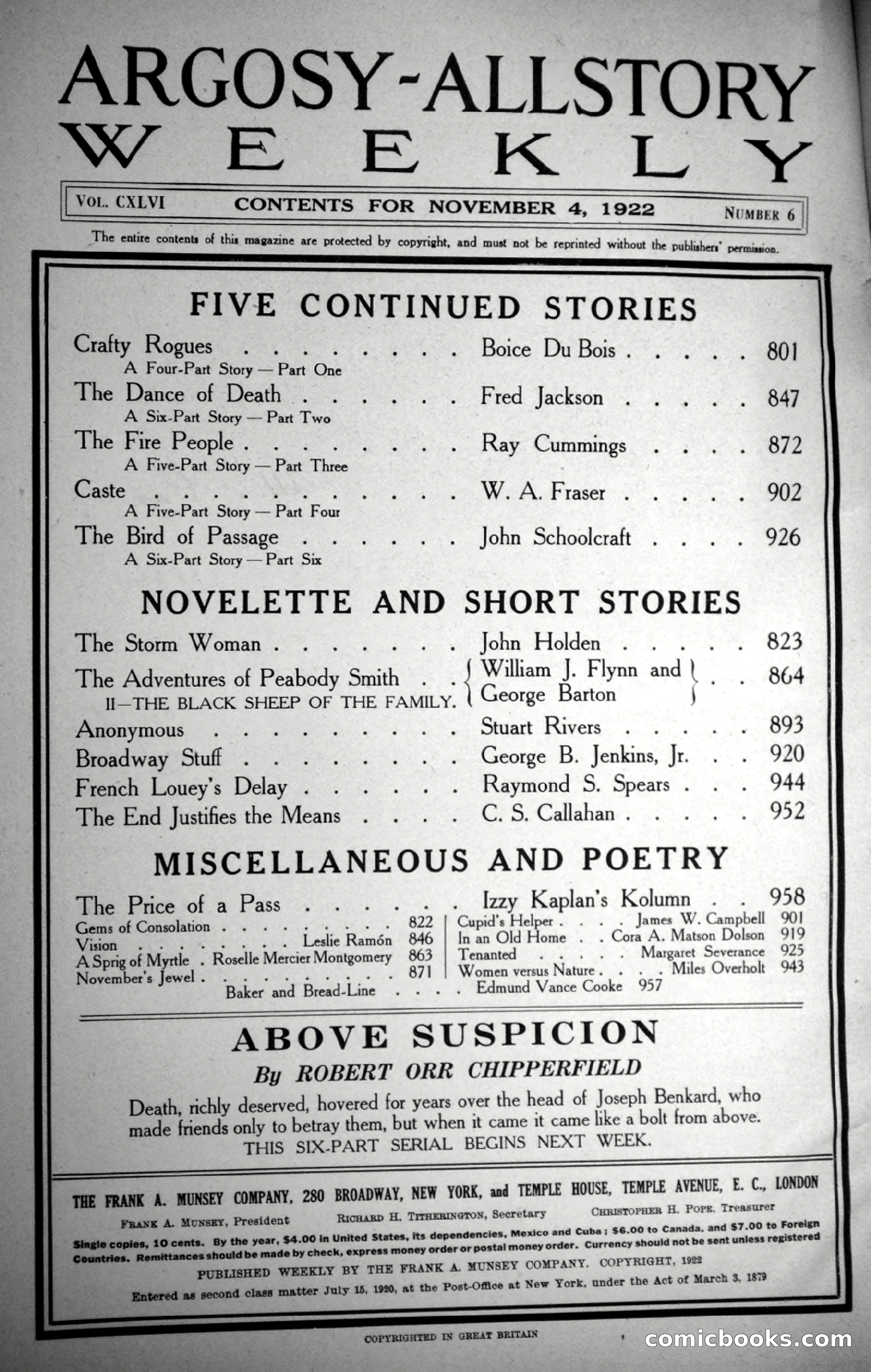 Argosy All-Story Weekly, November 4, 1922 — page 4 of 187