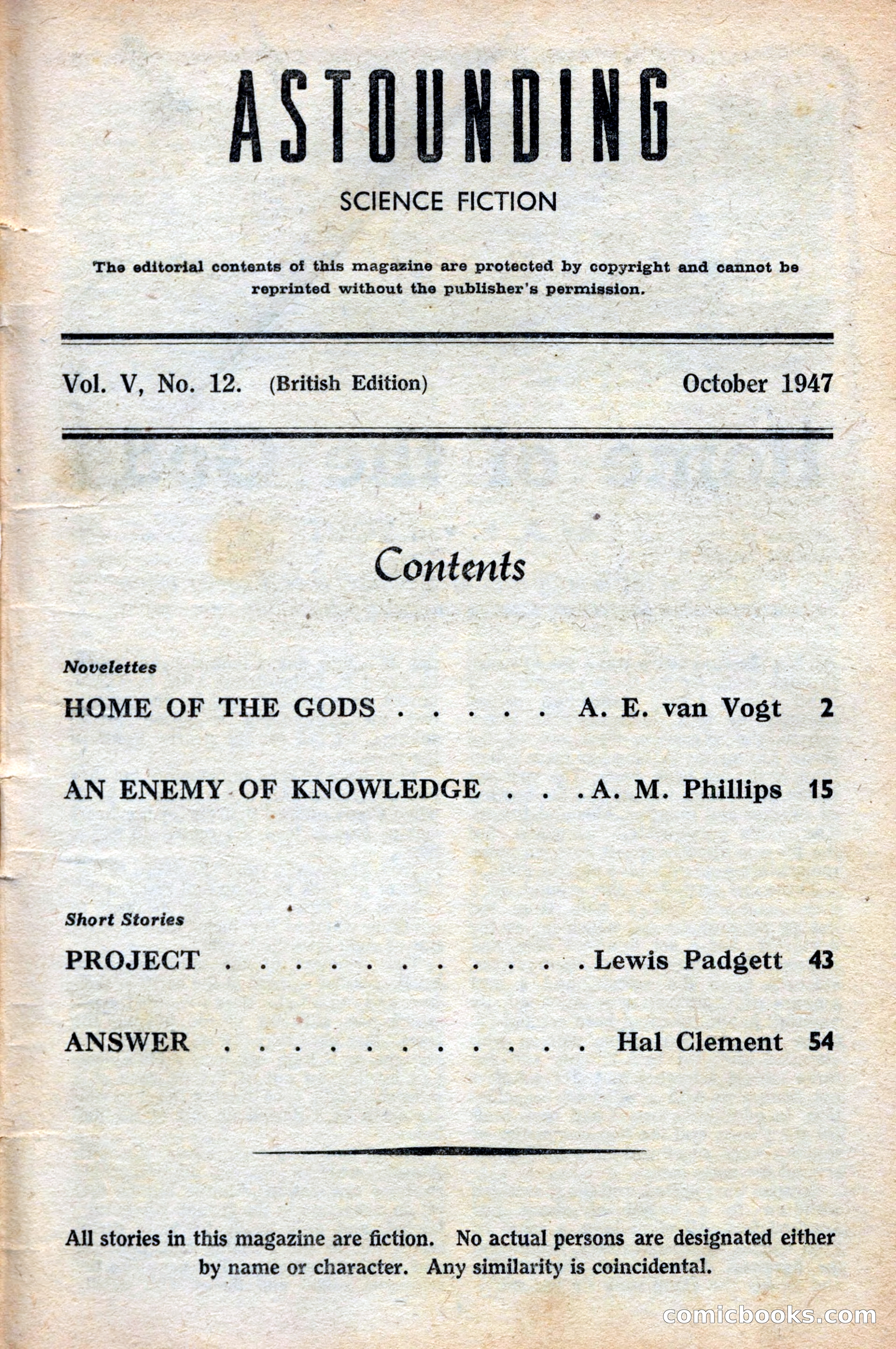 Astounding Science Fiction, British Edition, October 1947 — page 3 of 68