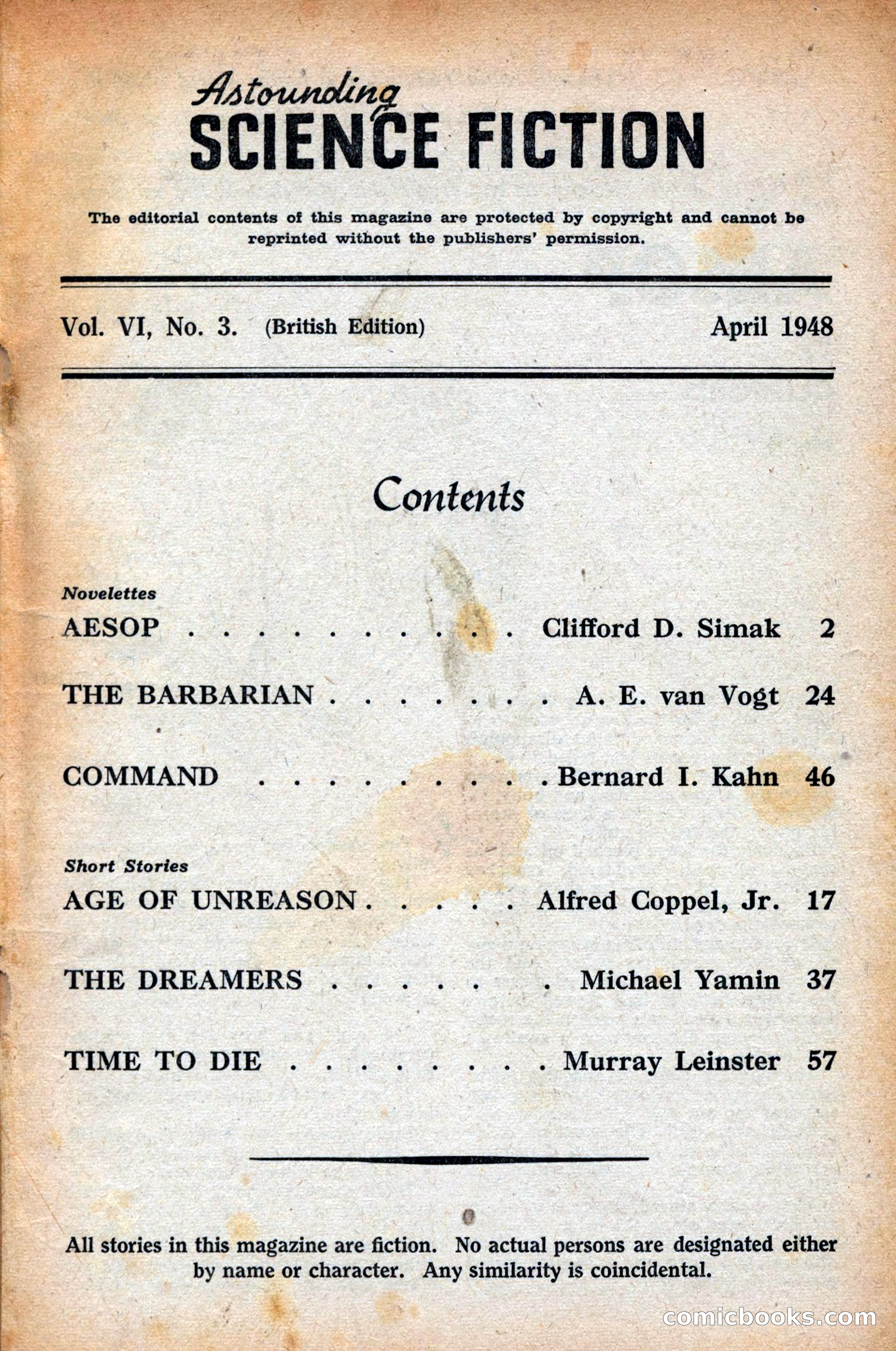 Astounding Science Fiction, British Edition, April 1948 — page 3 of 68