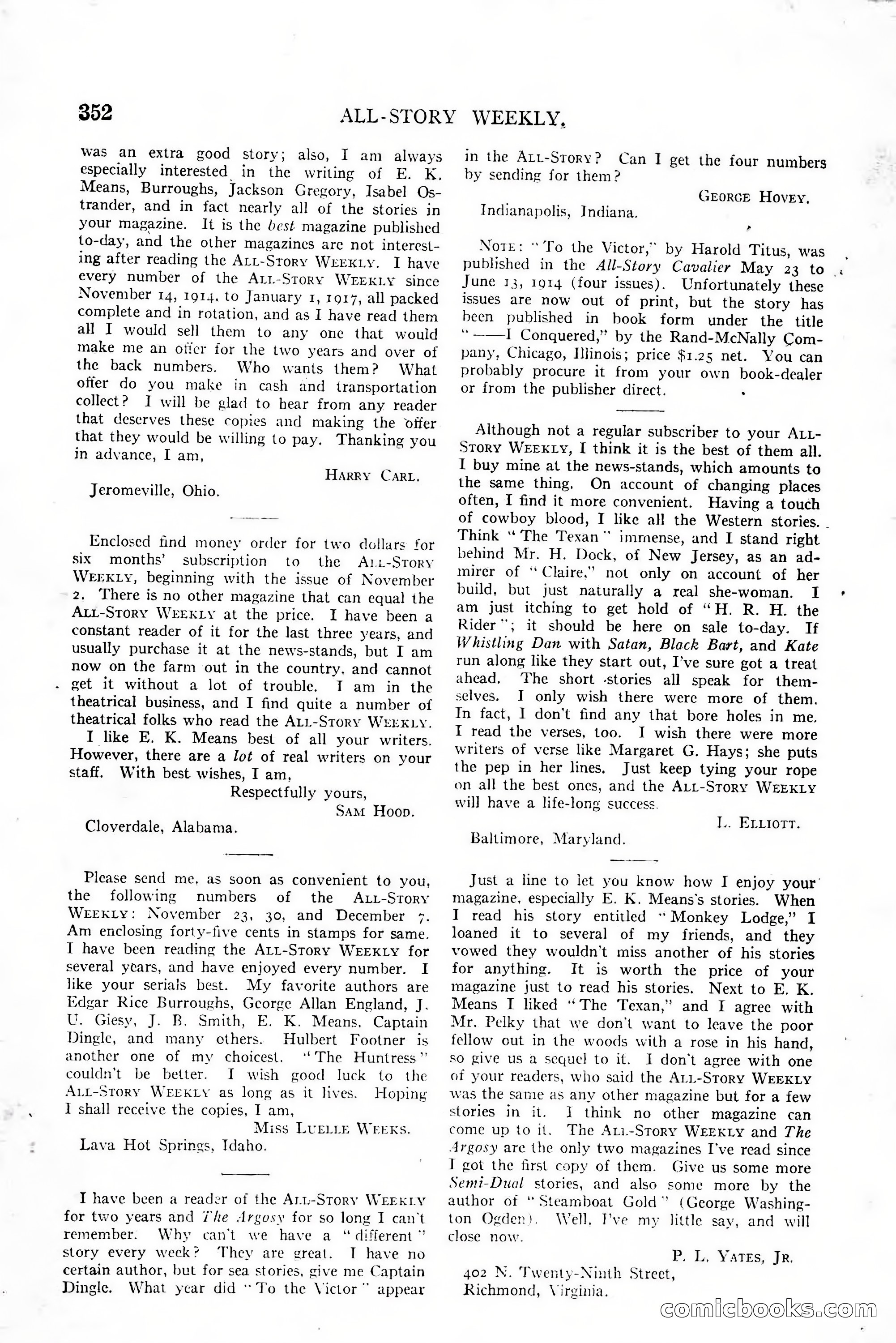 All-Story Weekly, January 25, 1919 — page 186 of 186