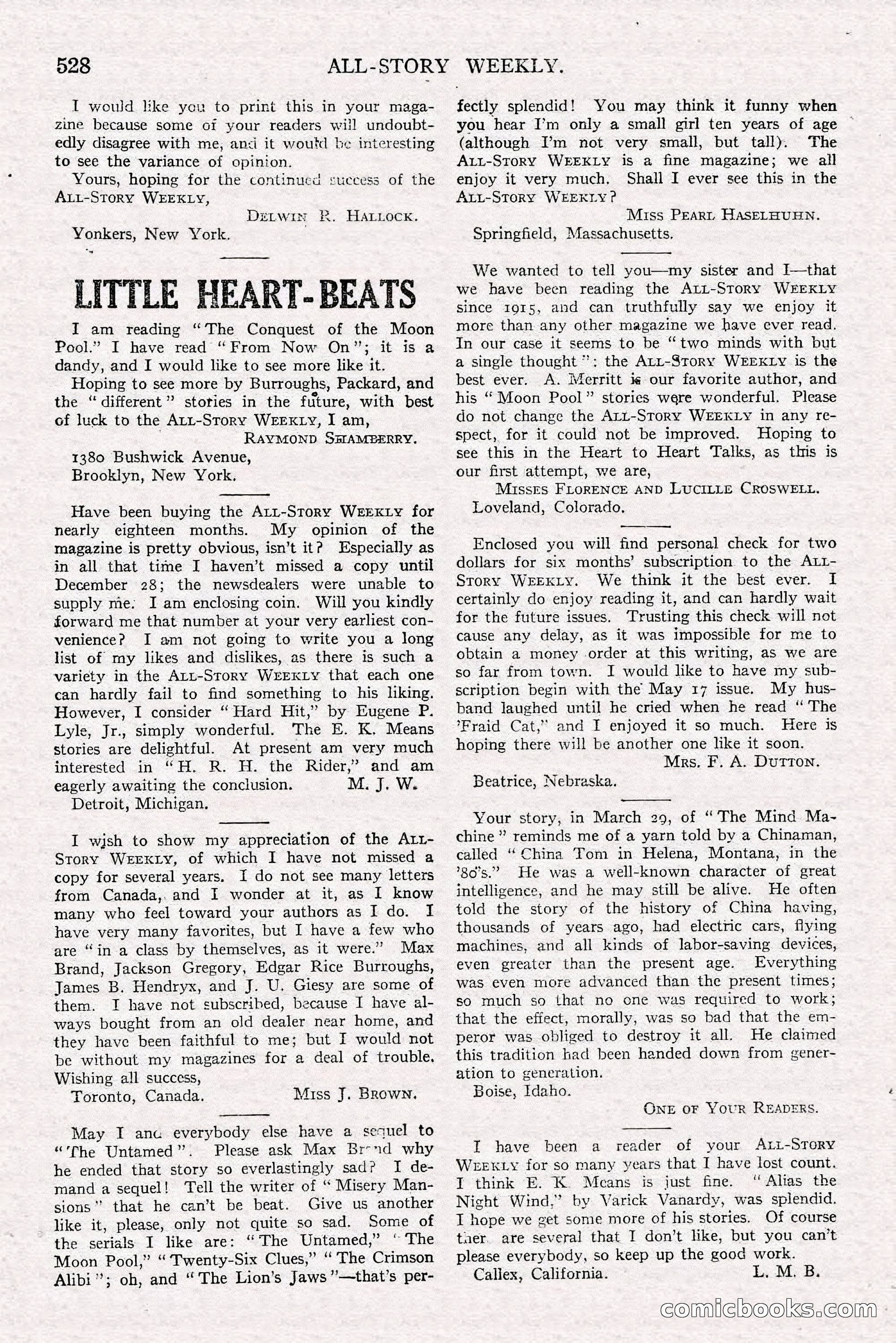 All-Story Weekly, June 21, 1919 — page 186 of 188
