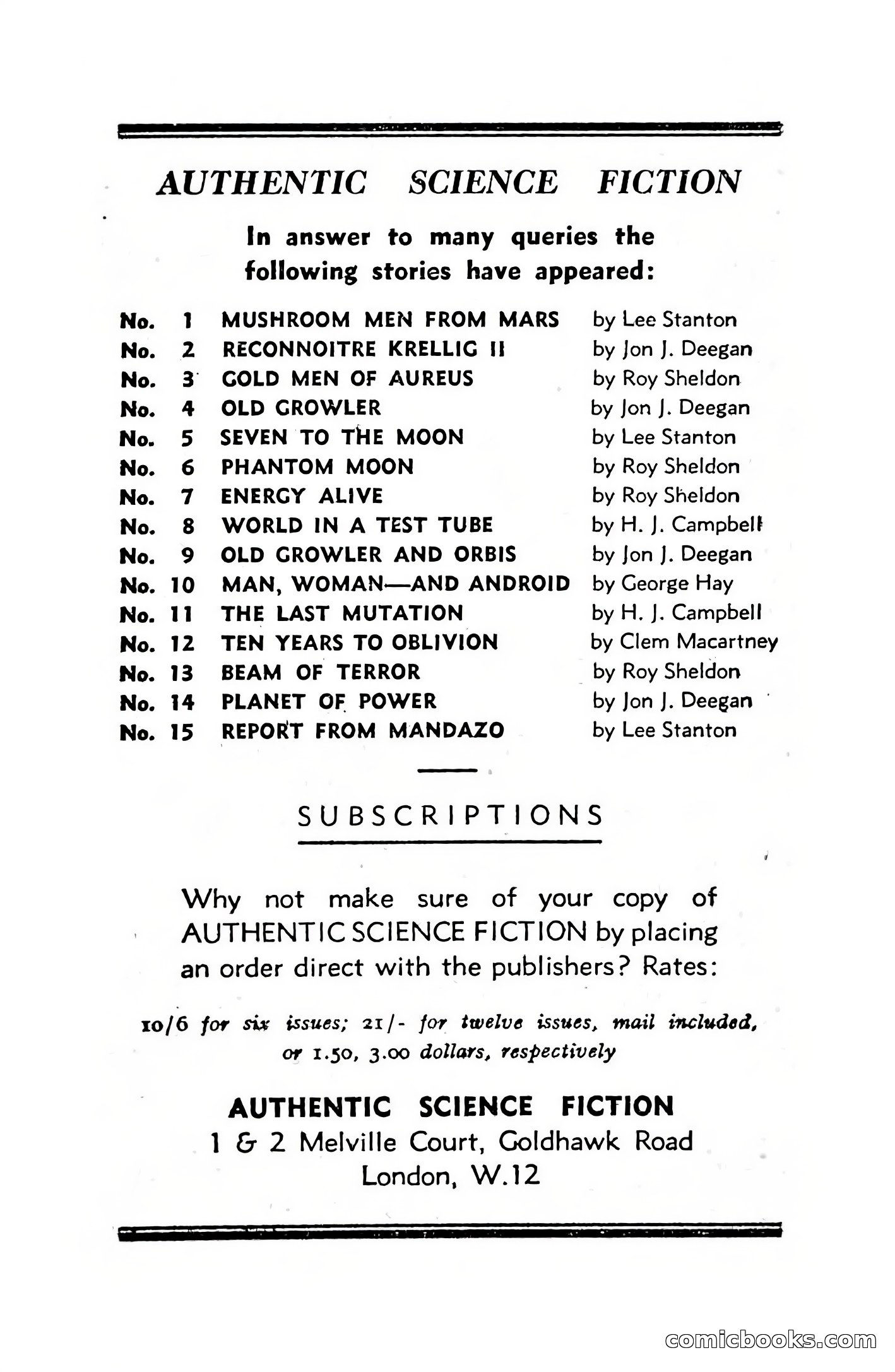 Authentic Science Fiction, December 1951 — page 114 of 115