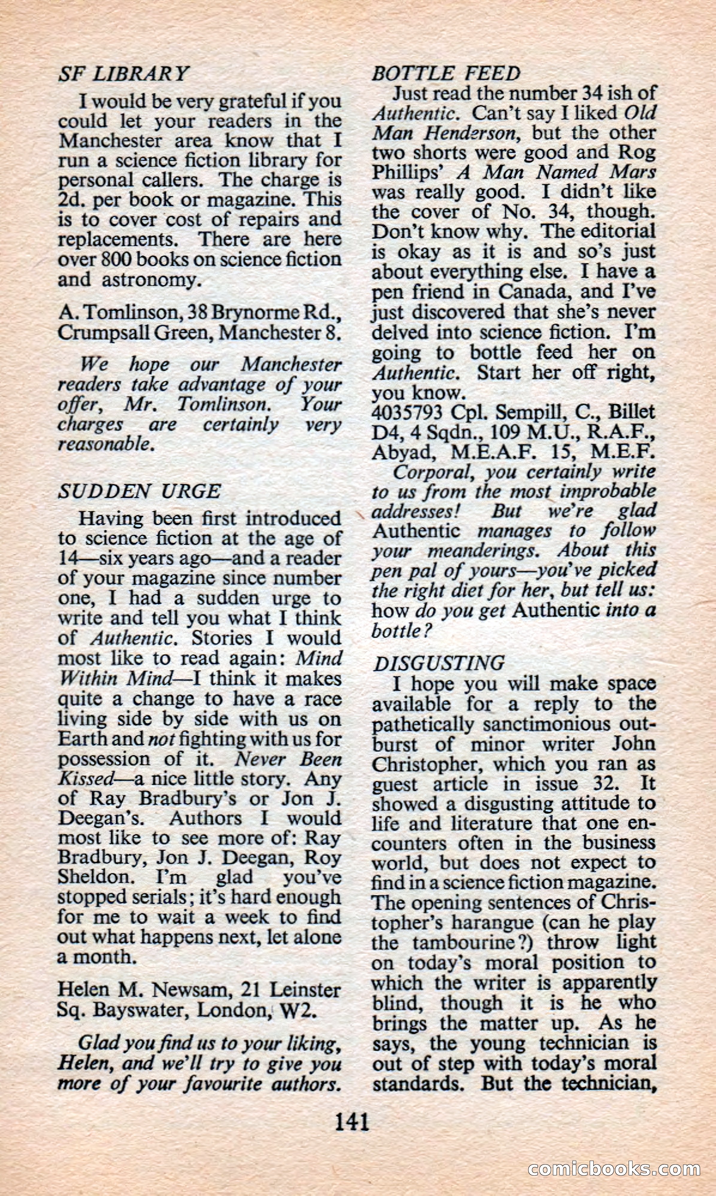 Authentic Science Fiction Monthly No. 37 — page 142 of 146